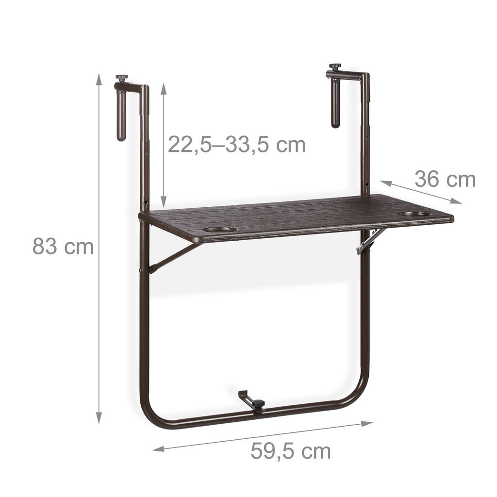 Thumbnail - Relaxdays Balkonhängetisch, Dunkelbraun, Kunststoff, Metall, 59.5x83x59 cm, Balkonmöbel, Balkontische