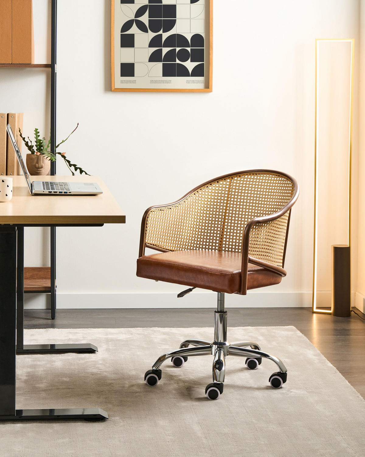 SCHREIBTISCHSTUHL Kunstleder Braun Redding - Braun, Kunststoff (50/77/50cm) - Beliani