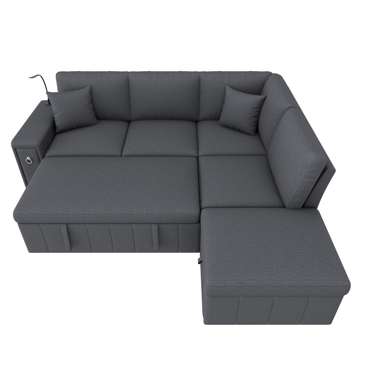 SCHLAFSOFA mit Schlaffunktion, Stauraum, Grau, 213/184/88 cm - Grau, Textil (213/88/184cm) - EVRYAE