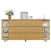 KOMMODE in Eichefarben mit Schubladen und Bambus-Regalen für Wohnzimmer, B160/T40/H75 cm - Eichefarben, Holzwerkstoff (160/75/40cm) - STILVORA