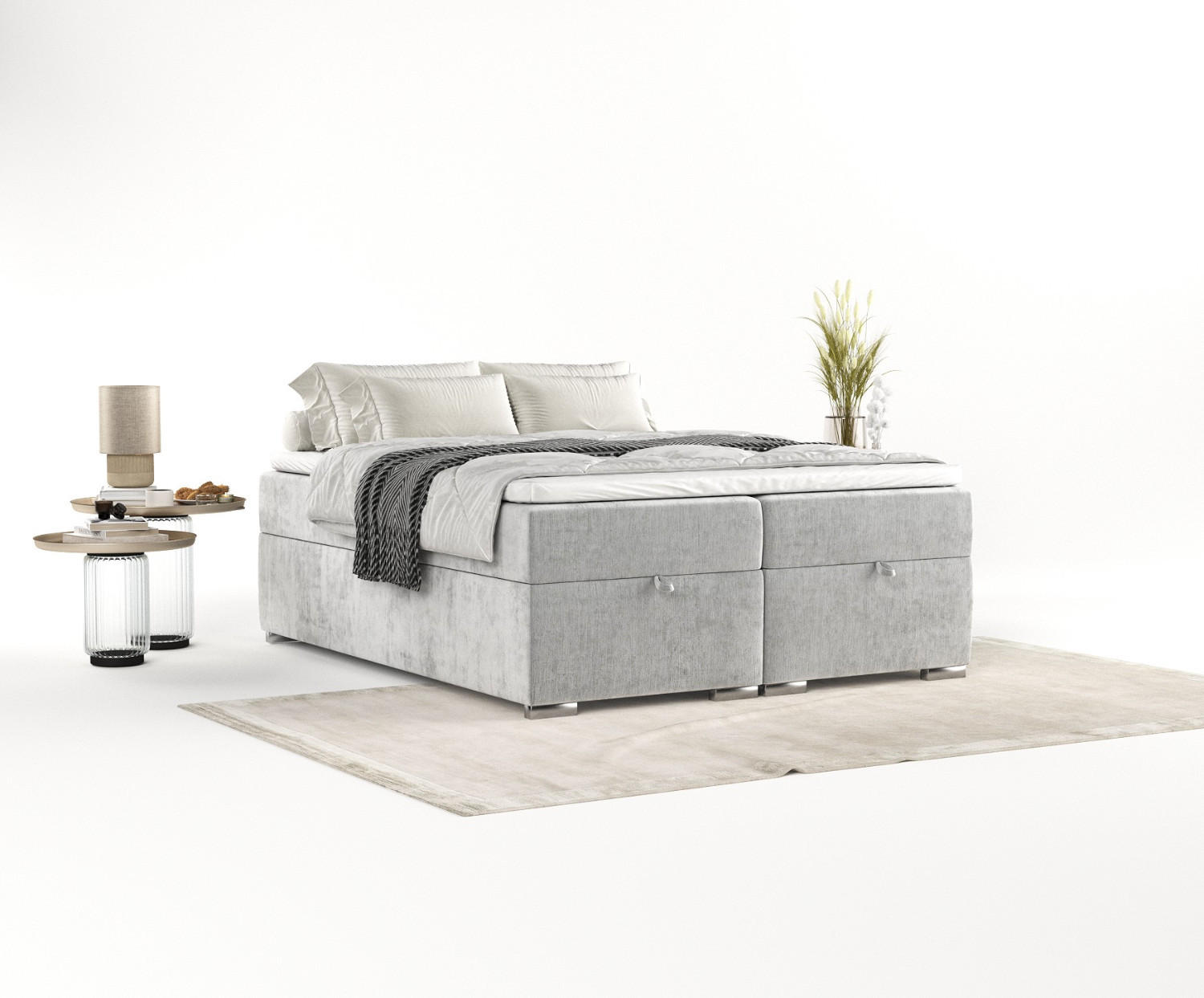 BOXBETT Reto 180/200 cm Hellgrau im Lotta Stoff - Chromfarben/Hellgrau, Holz/Holzwerkstoff (180/200cm) - AltaBeds