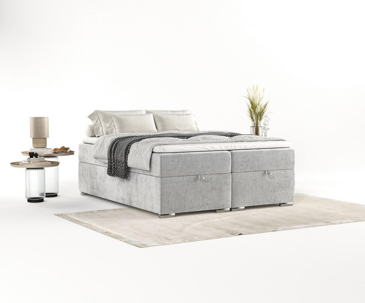 BOXBETT Reto 200/200 cm Hellgrau im Lotta Stoff - Chromfarben/Hellgrau, Holz/Holzwerkstoff (200/200cm) - AltaBeds