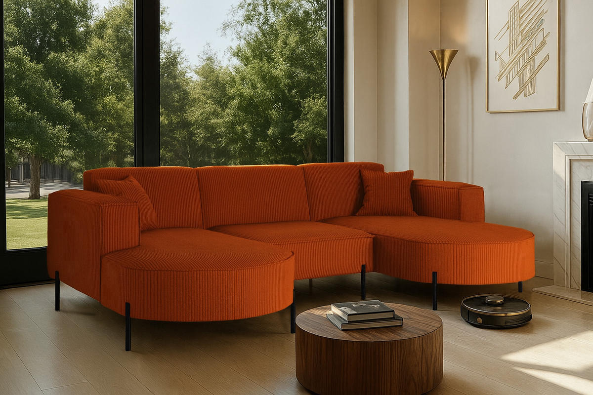 ECKSOFA Designer Modena U Rein Stoff Poso Kupfer - Rostfarben, Holz (299/165cm) - Kaiser Möbel