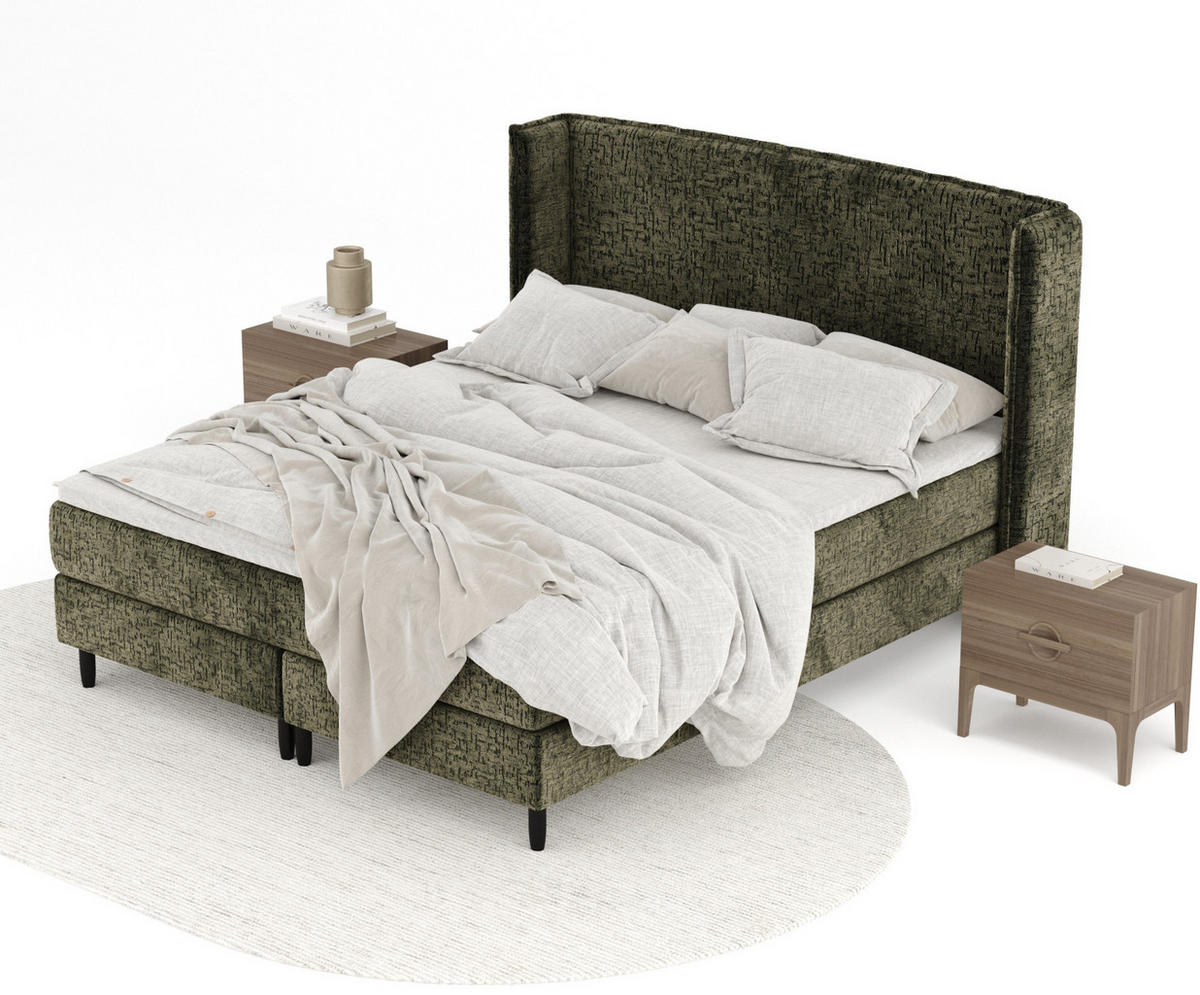 KONTINENTALBETT Ardis Olivenfarbe 140/200 cm mit Matratze und Topper - Schwarz/Olivgrün, Holz/Holzwerkstoff (140/200cm) - Maison de Reve