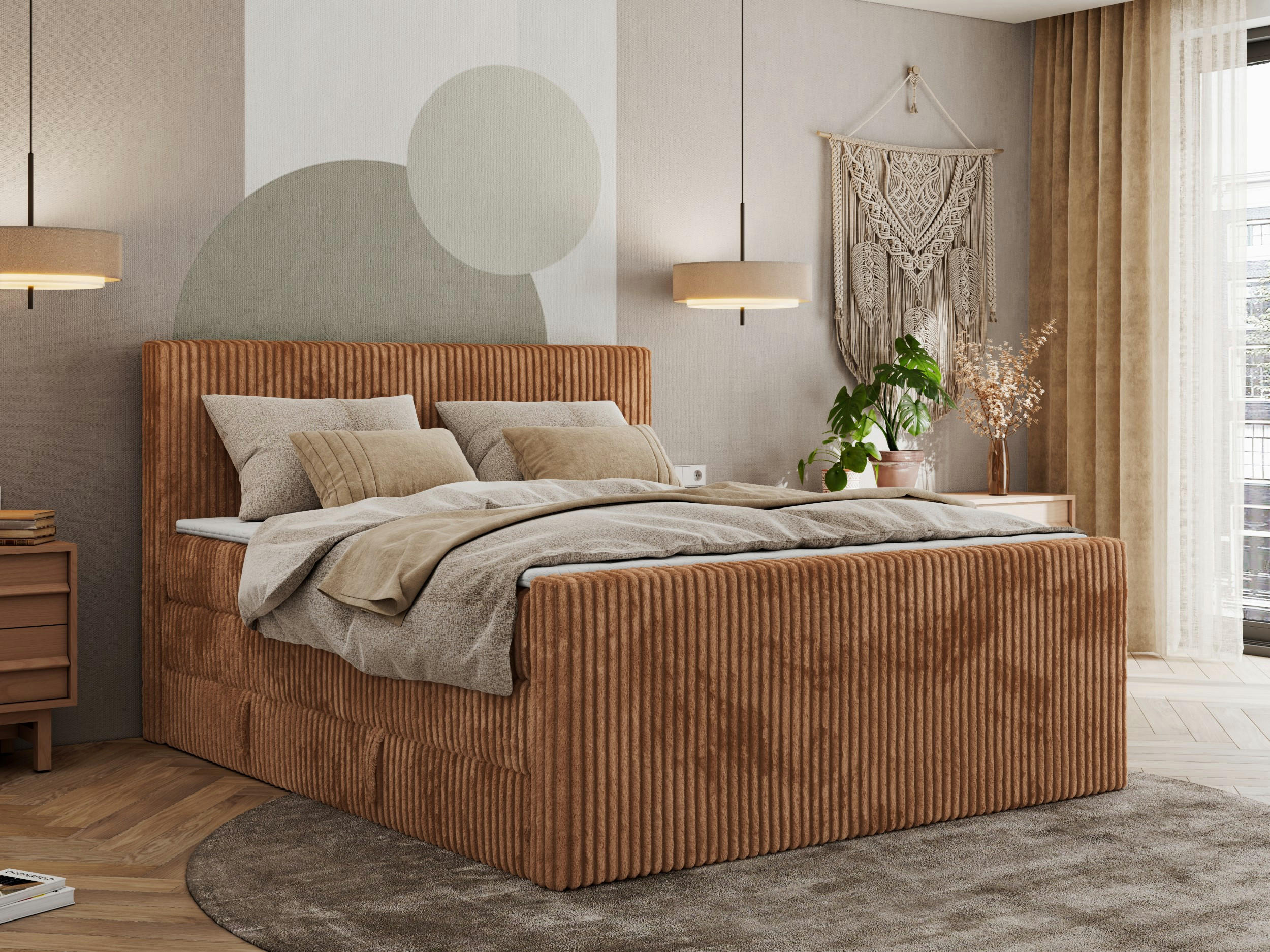 BOXSPRINGBETT TILIANO KING DUO 140/200 - Orange Cord - H3 - Orange, Textil (140/200cm) - MKS