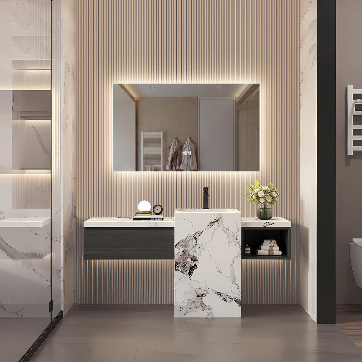 BADEZIMMERSPIEGEL mit LED, Rechteck 80 x 140 cm, Anti-Beschlag und 3 Anpassbare Helligkeit - Transparent, Glas (140/4/80cm)