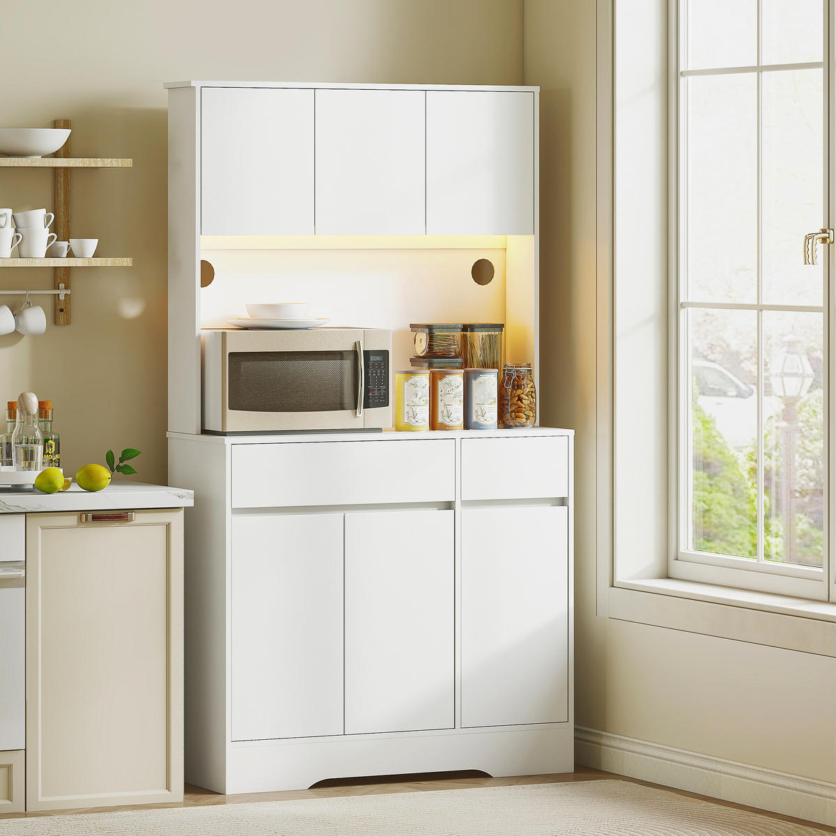 BUFFET DE-11183 LED-Beleuchtung, 6 Türen Weiß - Weiß, Holzwerkstoff (38/180/100cm) - ComfortXL