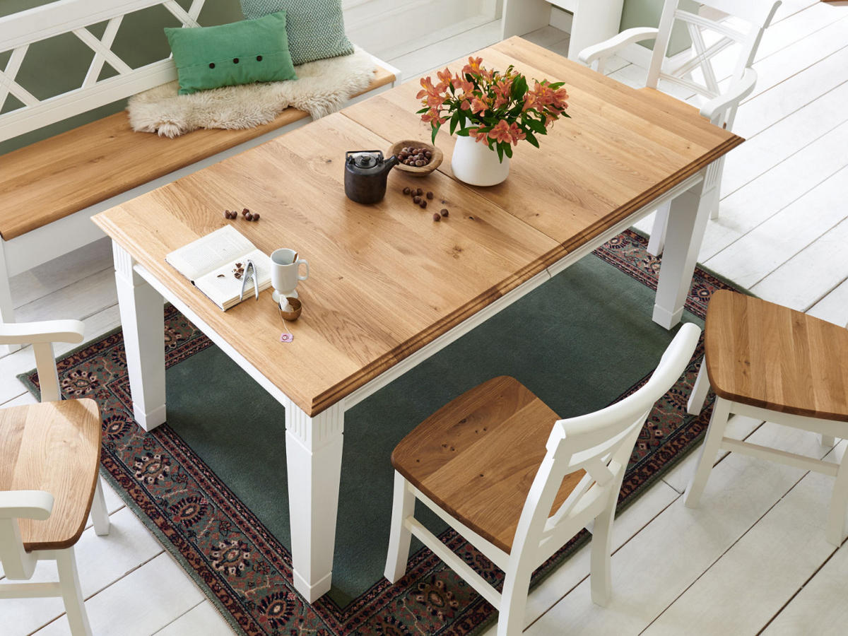 ESSTISCH Novara - Weiß/Braun, Holz (95/160/78cm) - Casamia Massive Möbel