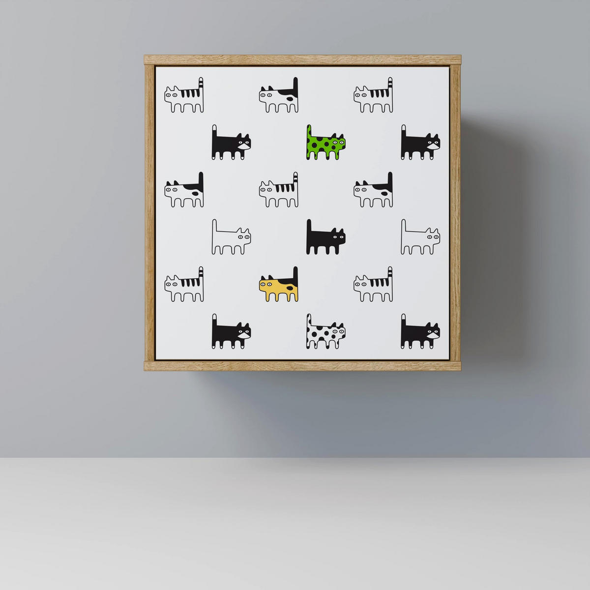 SIDEBOARD CATS COMPILATION, Eichefarben, 57,5x42x72,5 cm, Schwarze Metallfüße - Eichefarben/Multicolor, Holzwerkstoff/Metall (57.5/72.5/42cm) - SpaceRebels