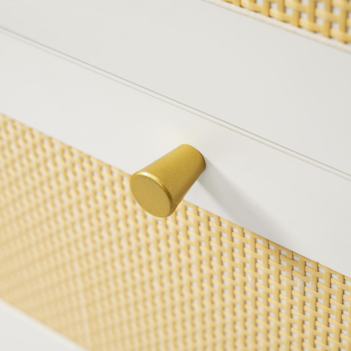 KOMMODE 120 cm in Weiß & Rattan-Optik Sideboard mit 3 Schubladen - Weiß, Holzwerkstoff/Metall (120/85/40cm) - Urban Meuble