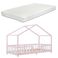 HAUSBETT Treviolo mit Matratze - Hellrosa/Weiß, Holz/Textil (90/200cm) - [en.casa]
