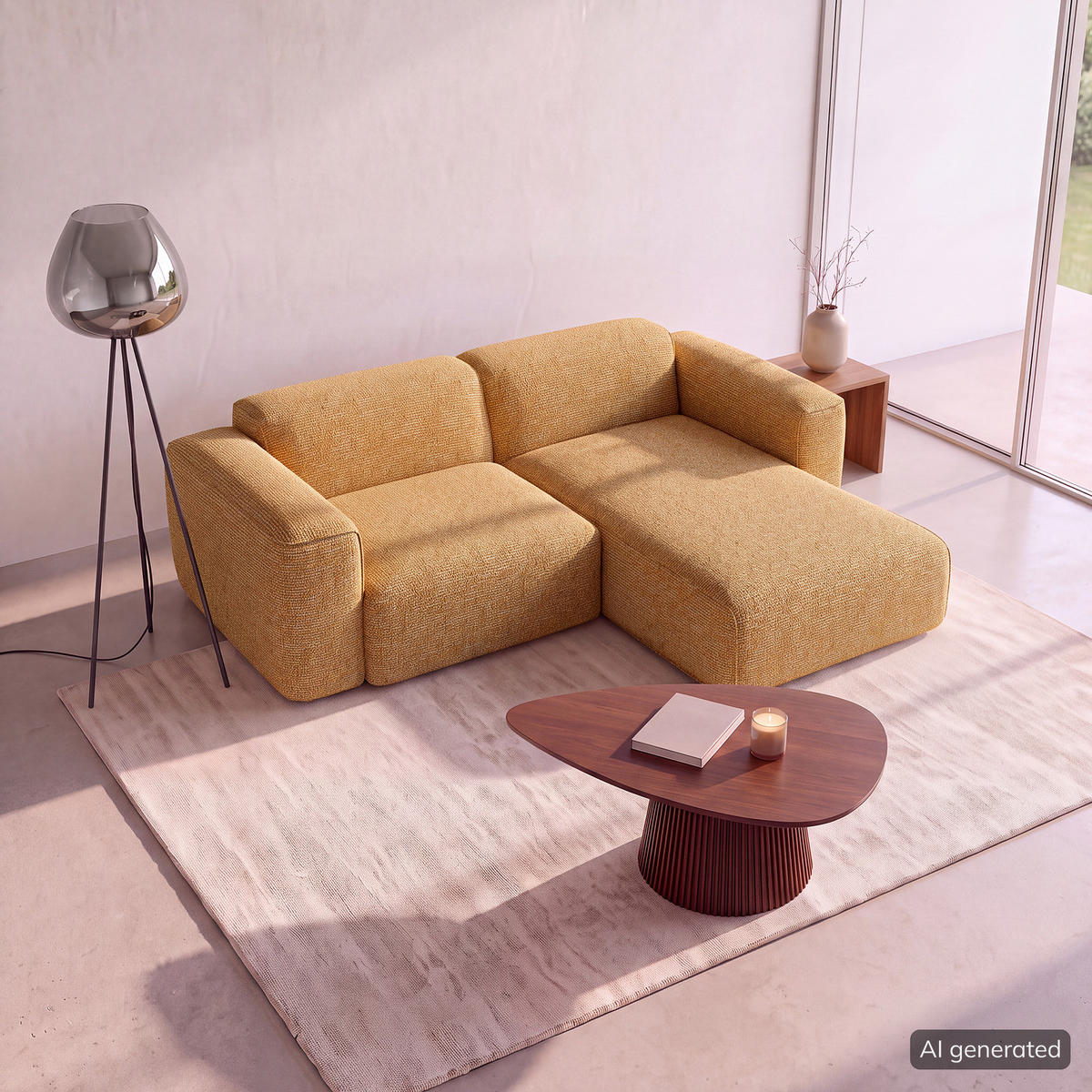 1,5-SITZER ECKSOFA mit Longchair - Schwarz/Honig, Kunststoff/Textil (260/173cm) - home24