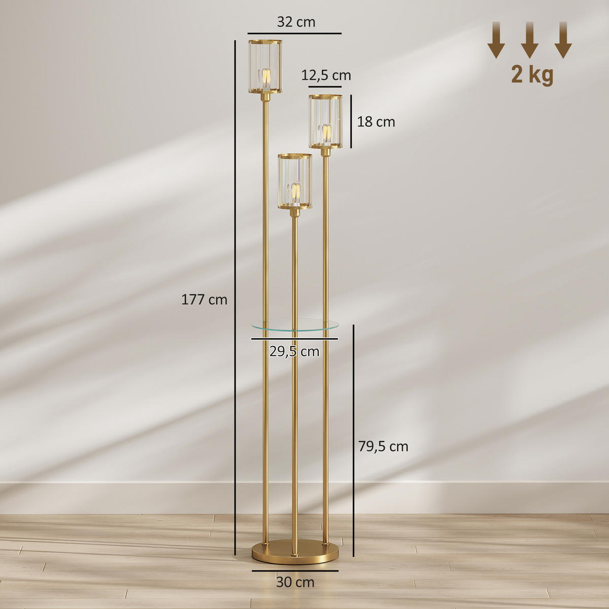 STEHLAMPE Stahl Glas Goldfarben - Goldfarben, Metall (32/32/177cm) - HOMCOM