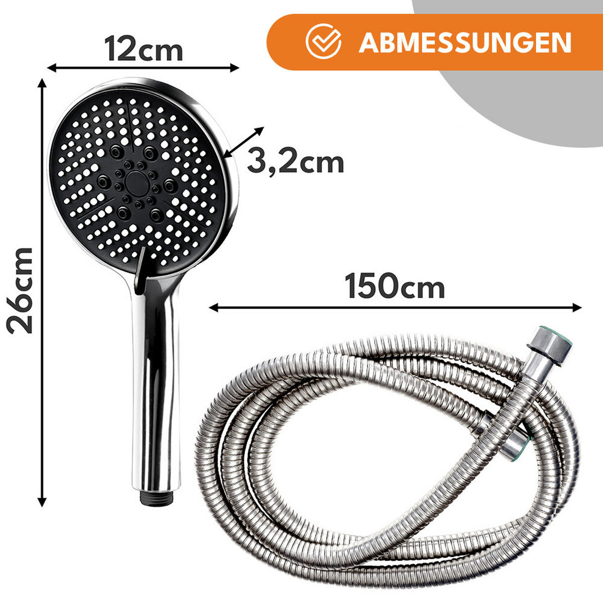 DUSCHKOPF mit Schlauch - Silberfarben, Kunststoff (12cm) - KRUMAD