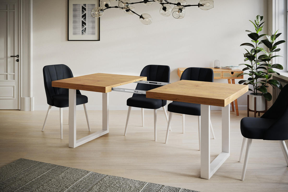 ESSZIMMERTISCH LOFT-U, ausziehbarer Tisch 180-280X90X77 cm, Farbe: LANCELOT, mit Metallbeinen in Farbe Weiß - Beige/Weiß, Holzwerkstoff (180/90/77cm) - Alpi-Möbel