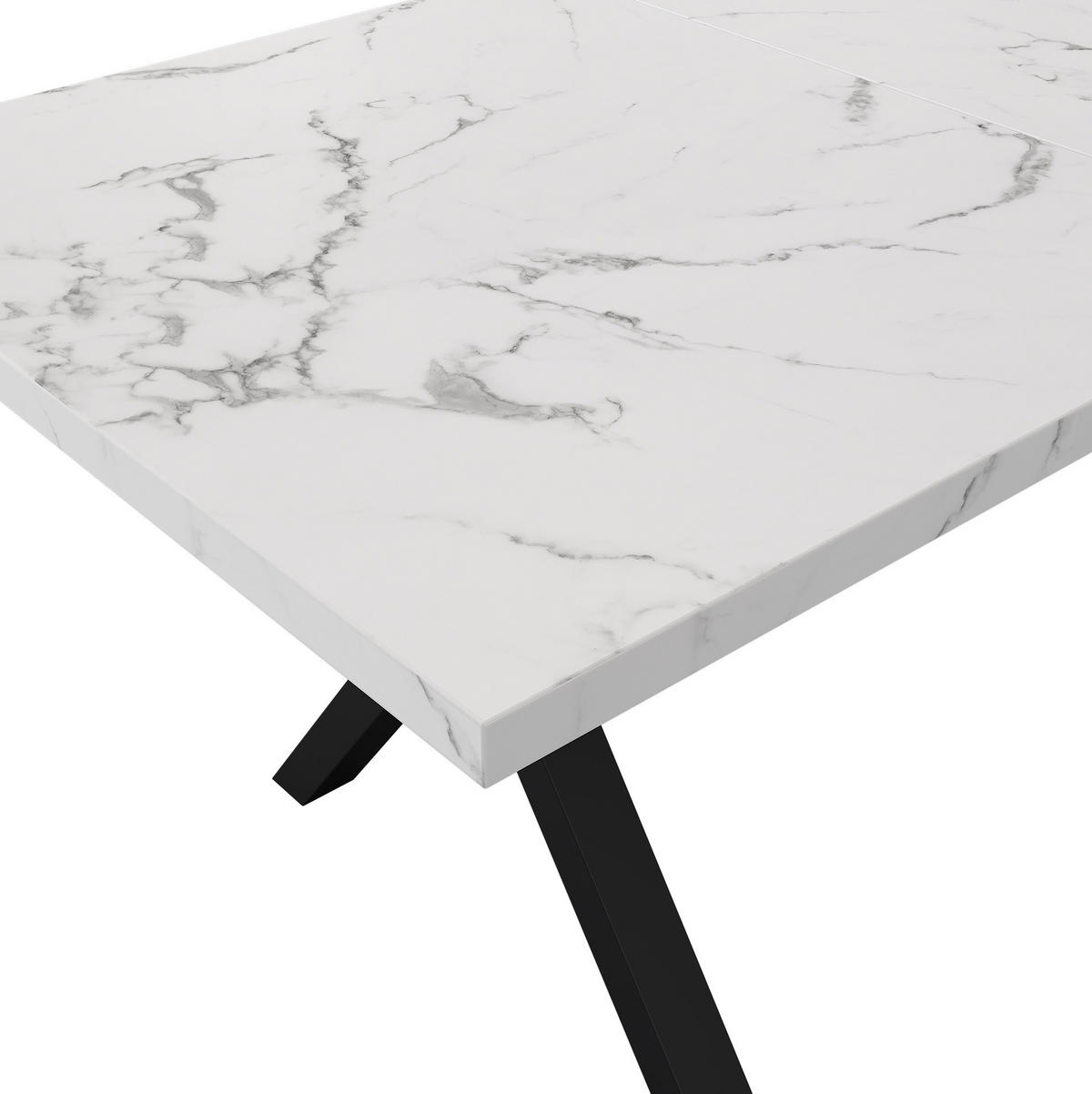 JEDILNA miza 140/80/76 cm z navzkrižnim podnožjem, MDF plošča, večnamenska, Beli marmor - bela, leseni material (140/80/76cm) - Redom