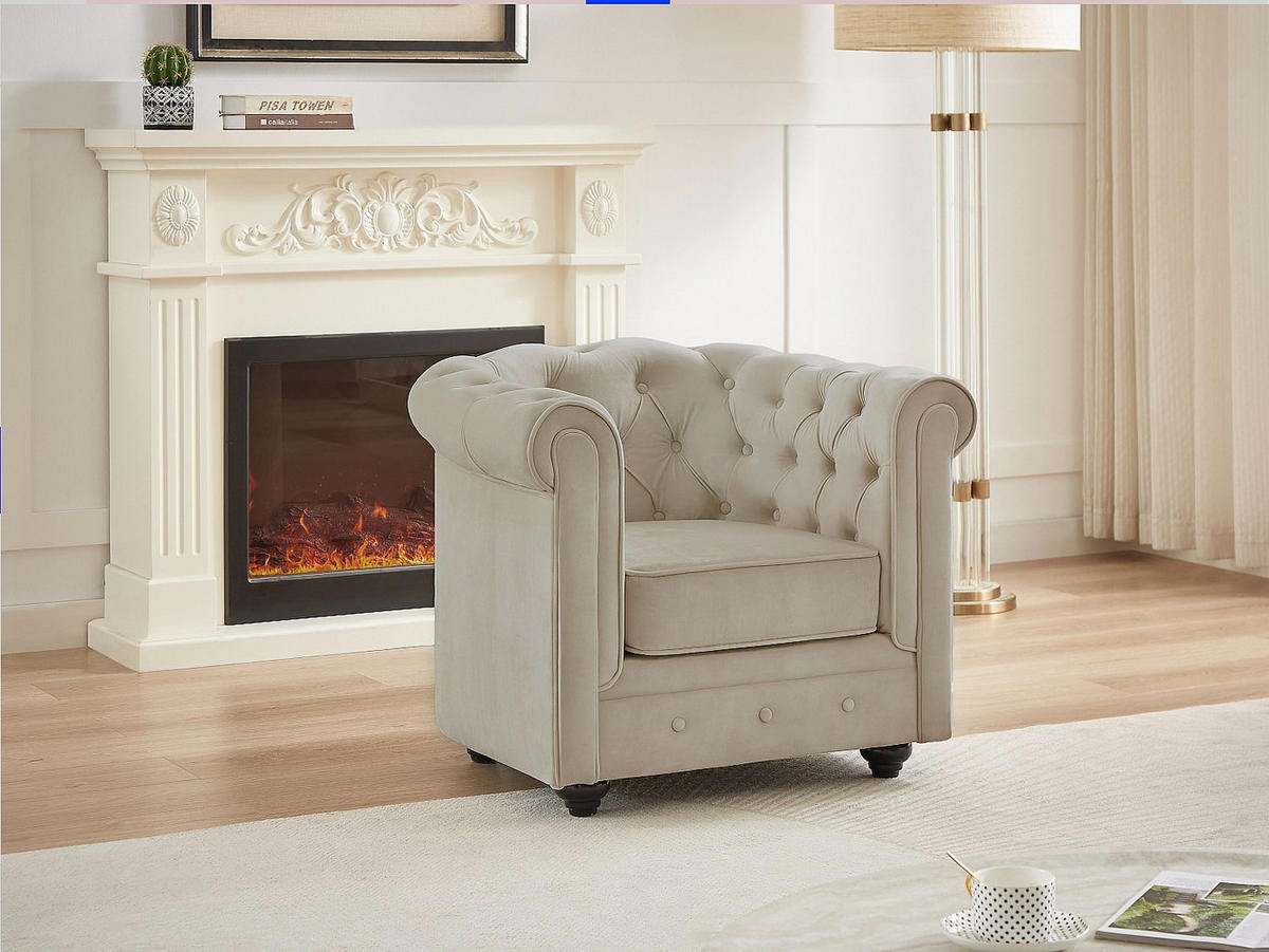 SESSEL mit gerader Rückenlehne - 1 -Sitzer - Samt - beige - CHESTERFIELD - Beige, Textil (82/72/78cm) - Vente-Unique