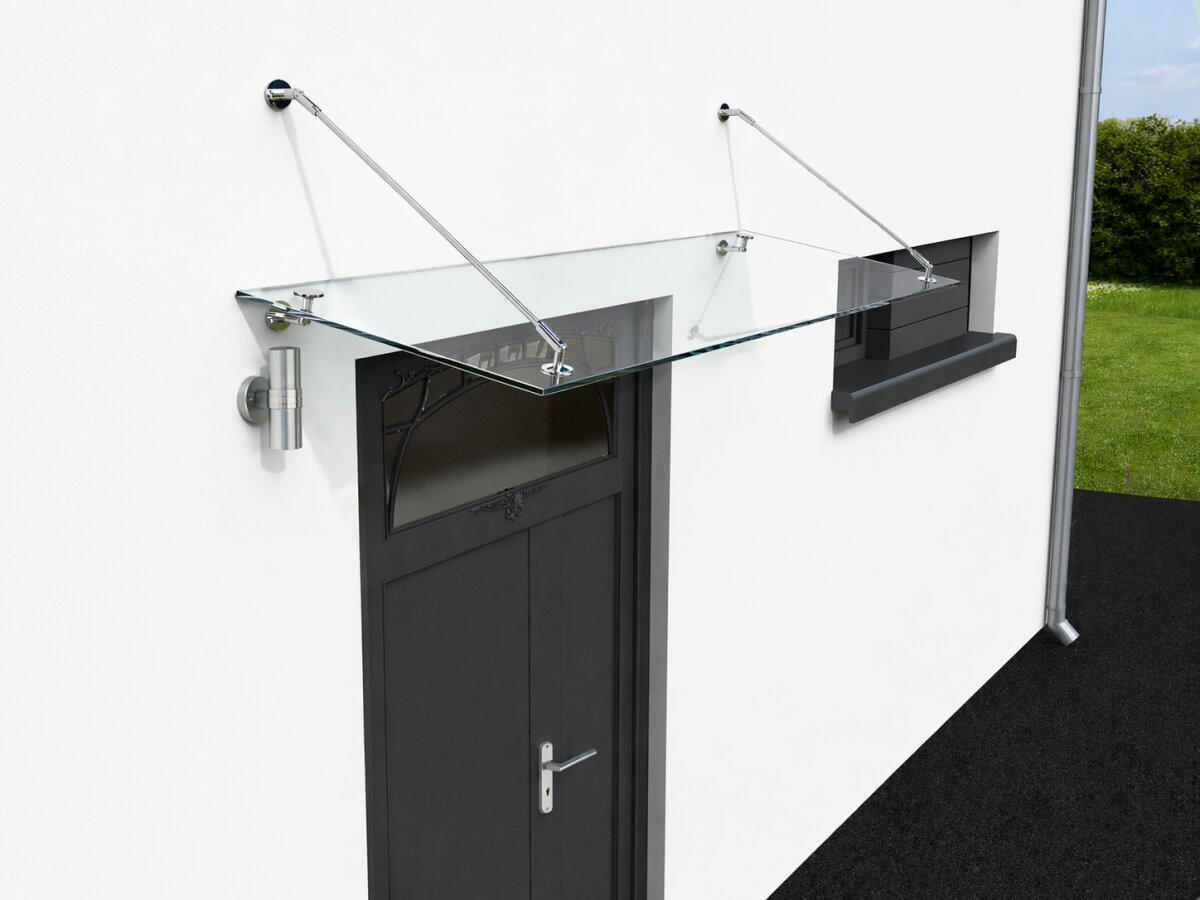 GLASVORDACH 170x90 cm Sicherheitsglas Edelstahl Klarglas Str-Silber - Transparent, Glas (170/1.31/90cm) -  Glaswerk Westfalen