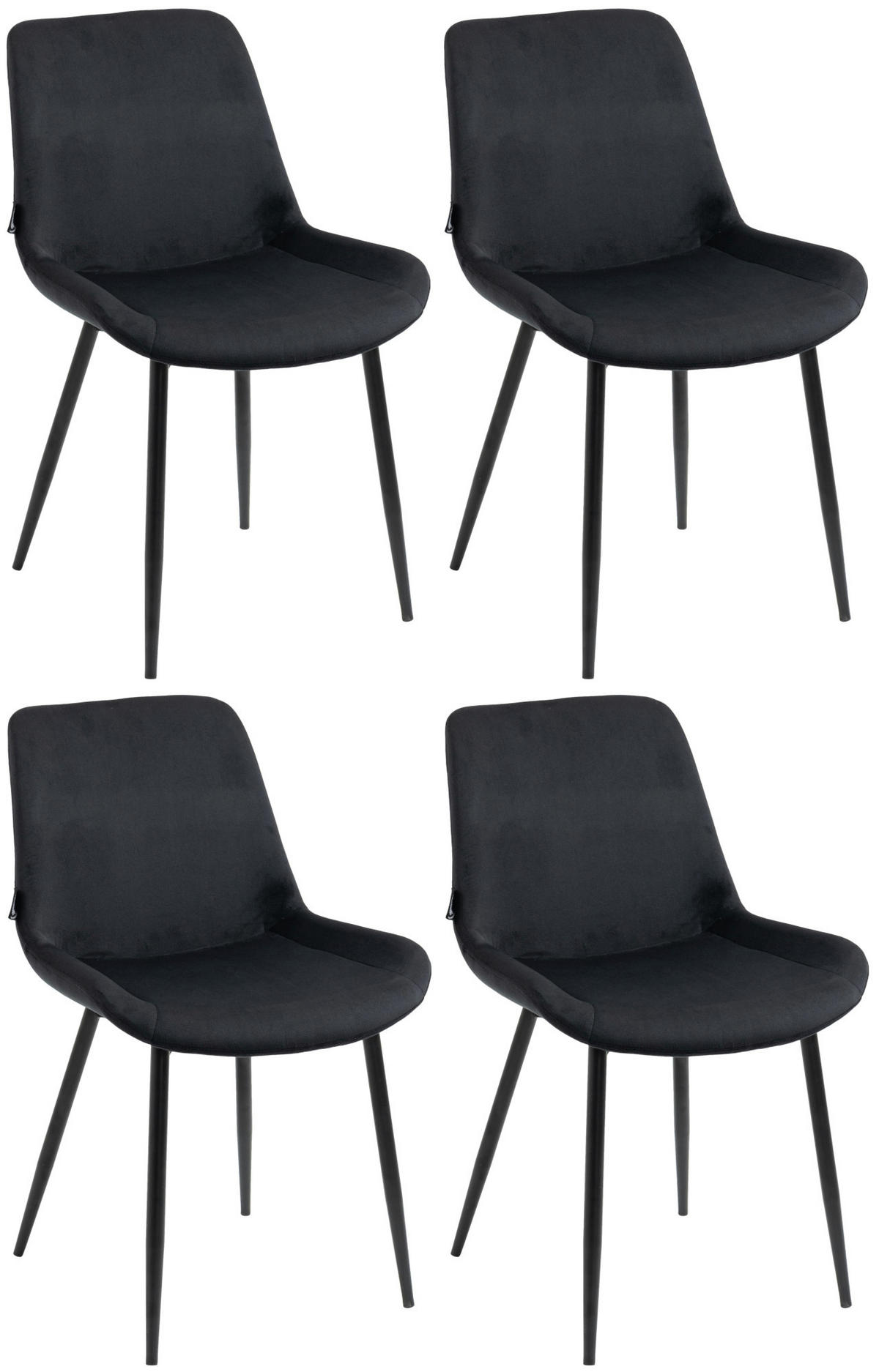 STUHL 4er Set Samt schwarz - Schwarz, Textil/Metall (51/80/60cm) - CLP