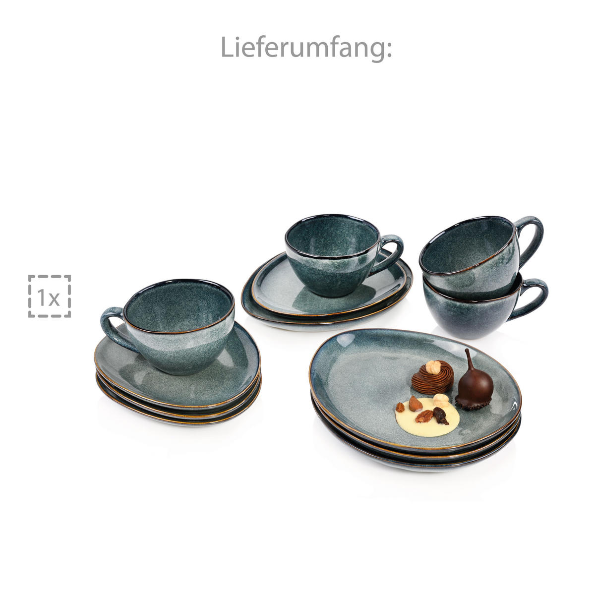 KAFFEESERVICE DARWIN für 4 Personen aus Steingut - Blau, Keramik (26/34/24.75cm) - Sänger