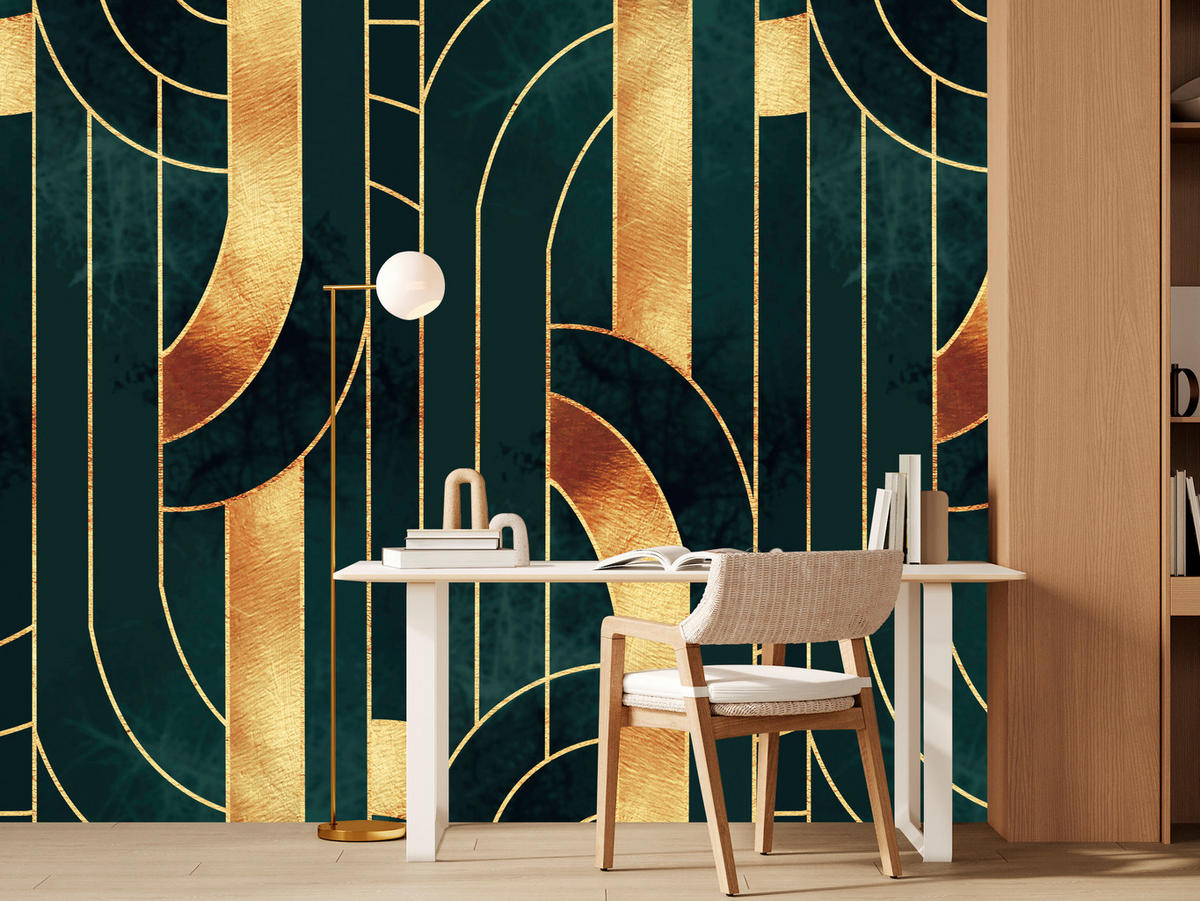 FOTOTAPETE für Büro Imitation Goldene Abstraktion Formen Geometrischn 300x210 - Schwarz, Papier (300/210cm) - Muralo