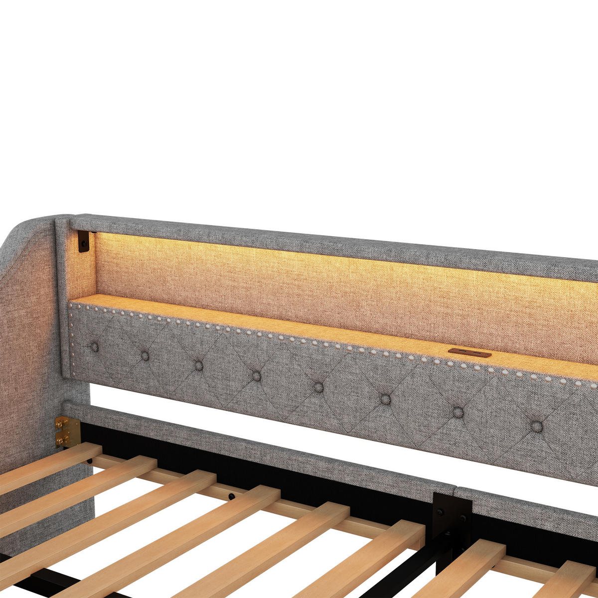 TAGESBETT 90/200 cm DE-04861, mit LED und 2 Schubladen in Grau - Grau, Holzwerkstoff (90/200cm) - ComfortXL