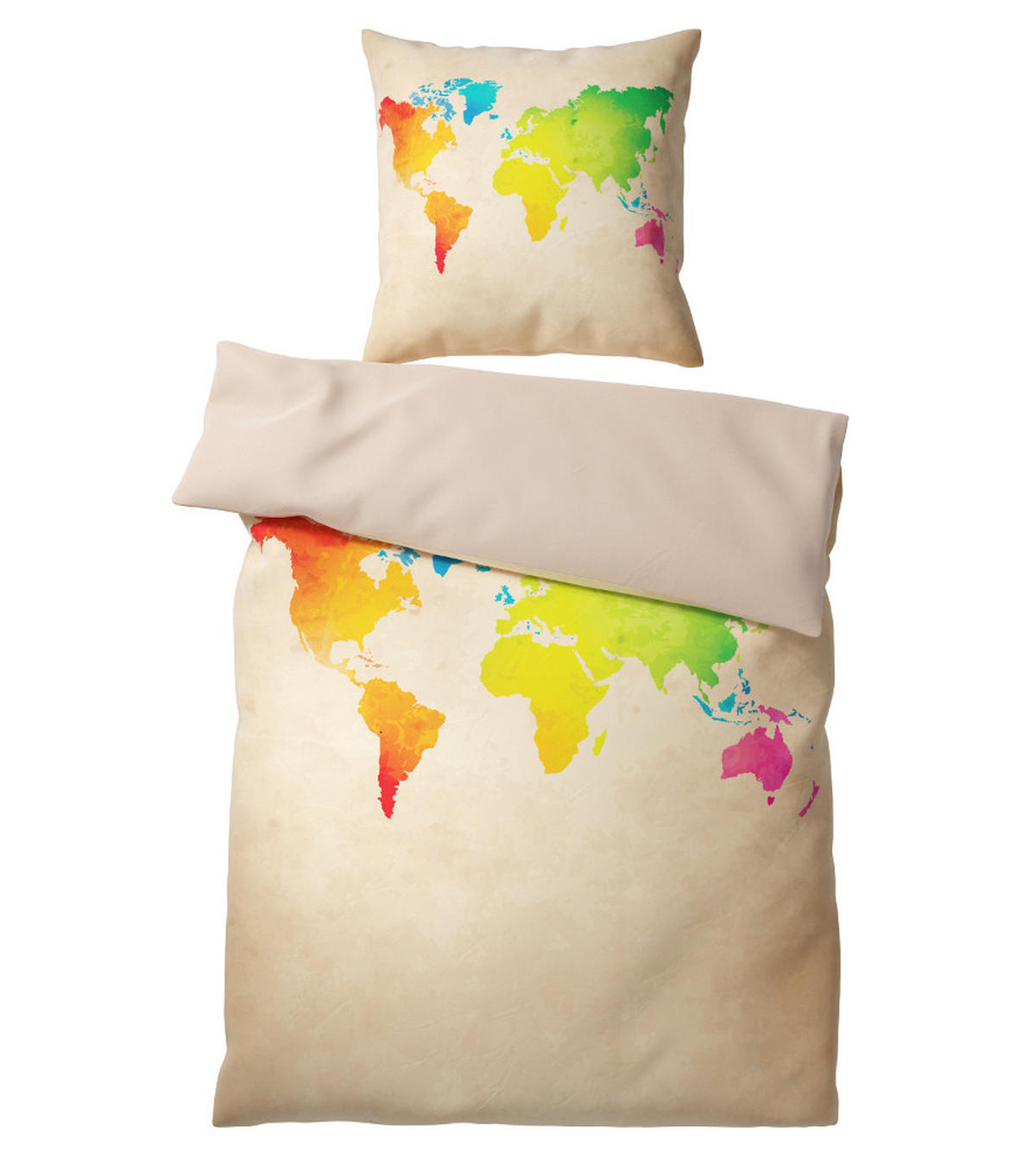 BETTWÄSCHE 2-teilig International Map - Beige, Naturmaterialien (135/200cm) - Sanilo