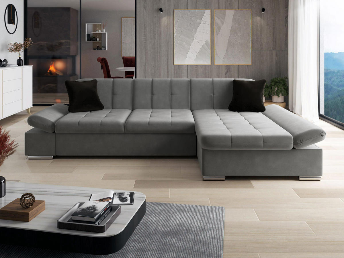ECKSOFA Malwi, Seite: Rechts - Alufarben/Schwarz, Holz/Textil (278/161cm) - MIRJAN24