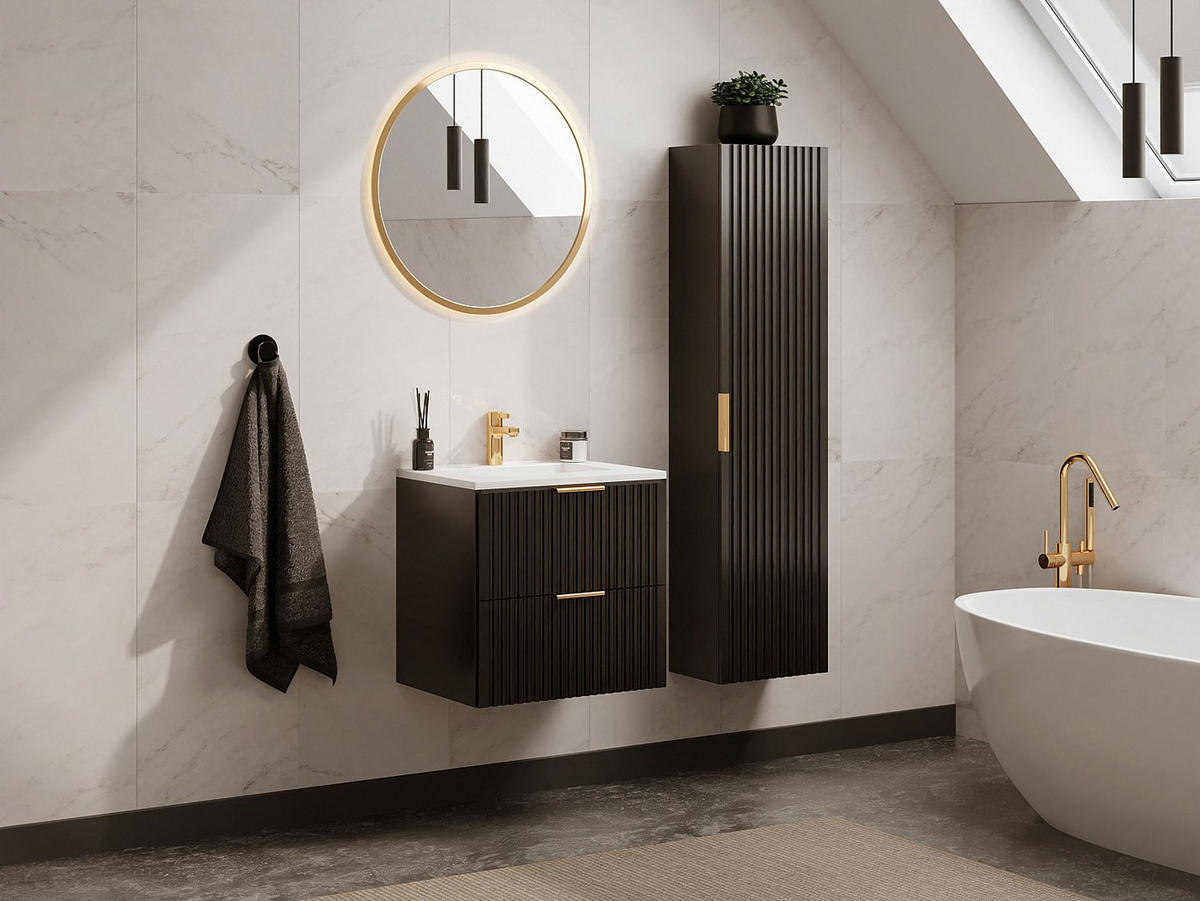 BADSCHRANK - 35 cm x 25 cm - Holz, Platte - Schwarz ZEVARA - Schwarz, Holz (35/140/25cm) - Vente-Unique