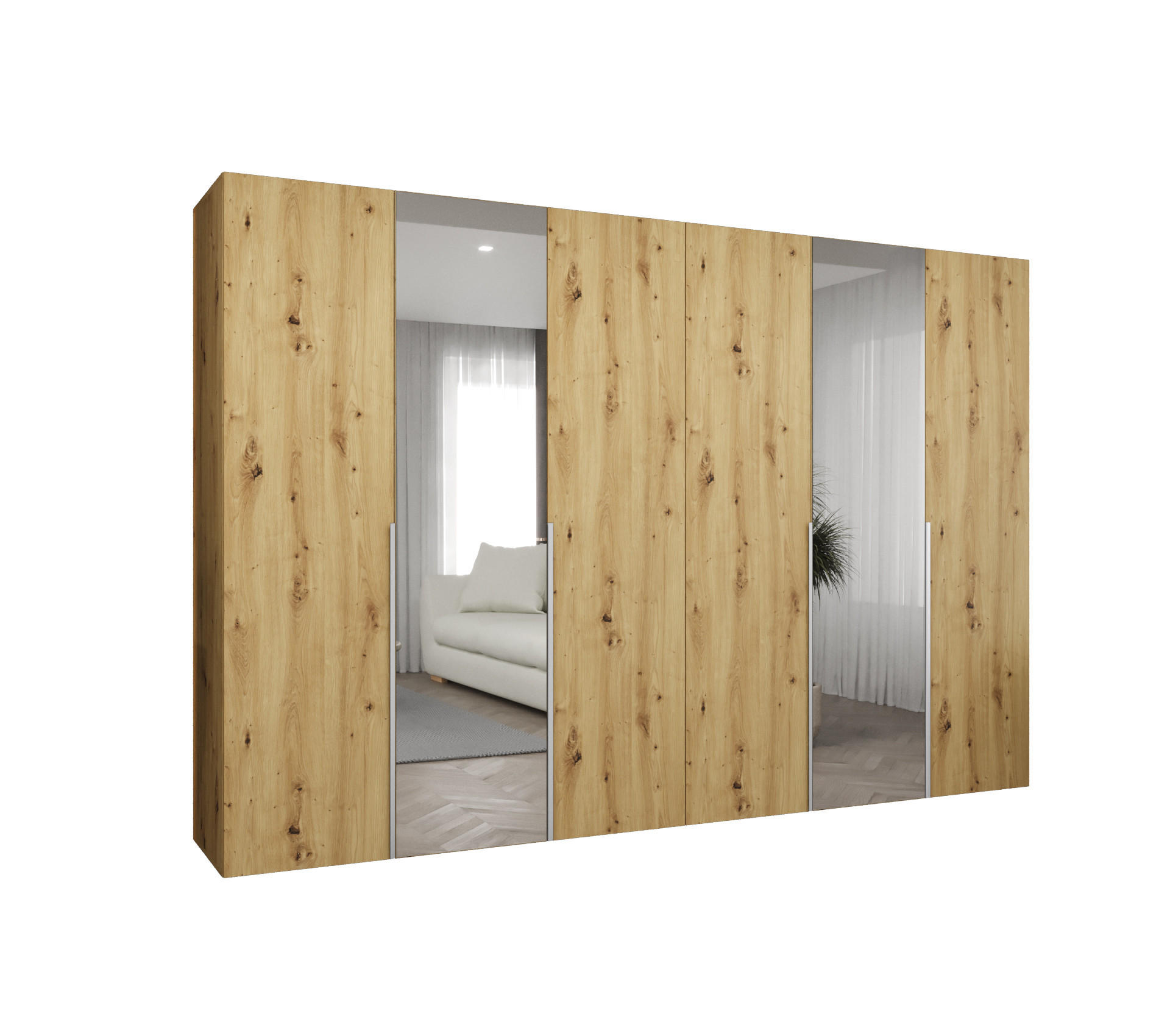 Abiks Möbel DREHTÜRENSCHRANK Eiche Artisan, Kaschmir 300cm × 52cm × 202cm