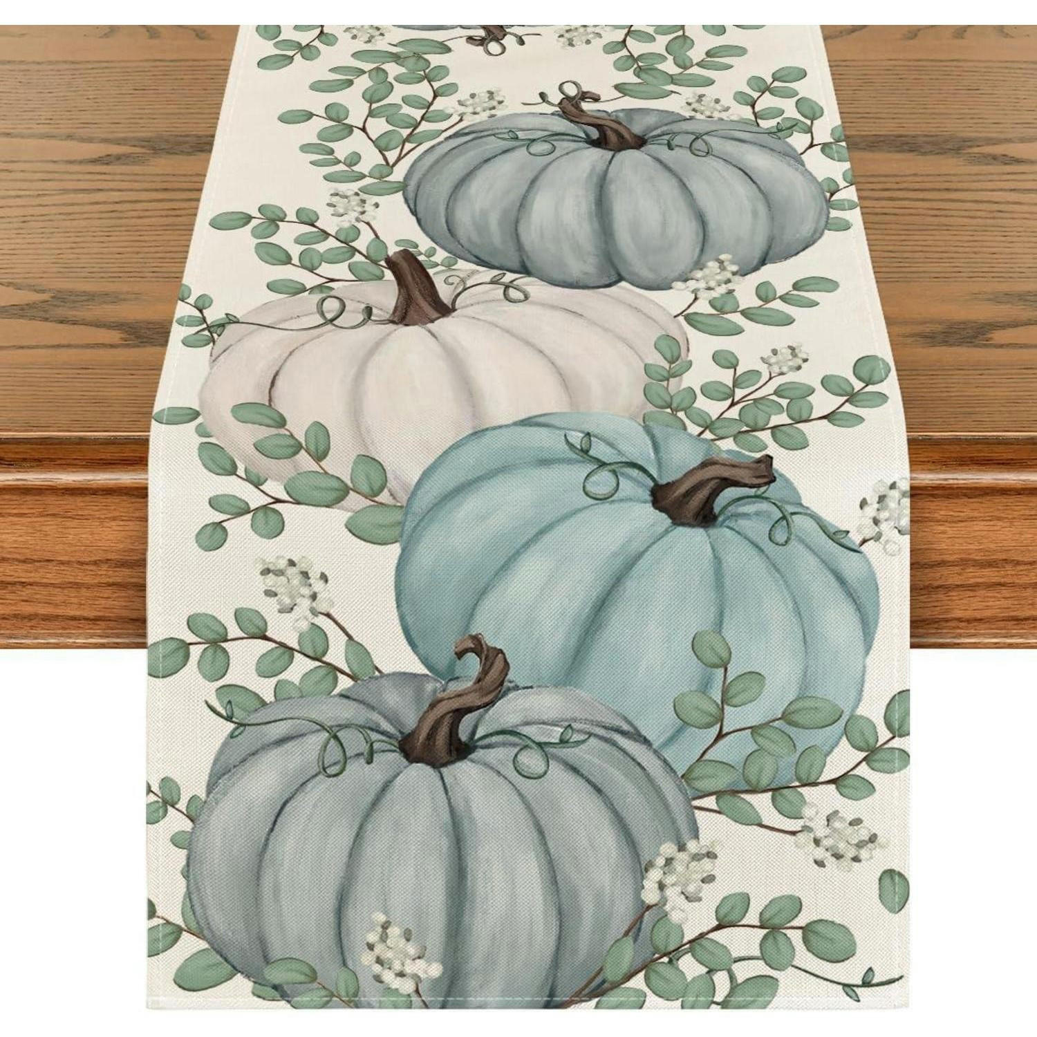 TISCHLÄUFER Herbstkürbisse Blau 40 x 180 cm - Multicolor, Textil (180/40/1.5cm)