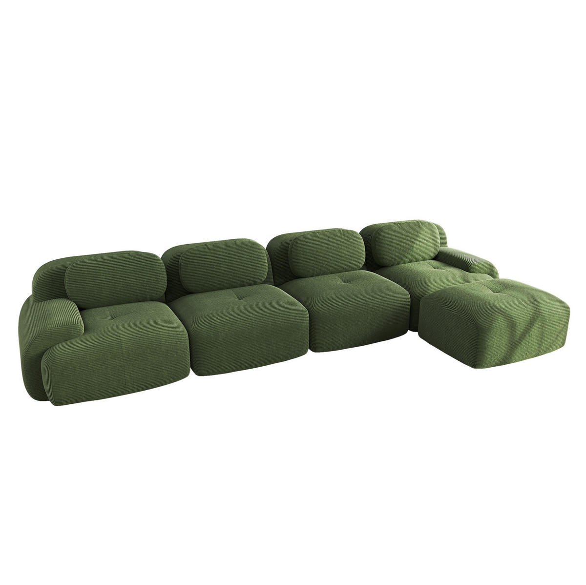 SOFA modular Ecksofa Cordstoff Green montagefrei - Grün, Kunststoff (178/388cm) - Meubliv