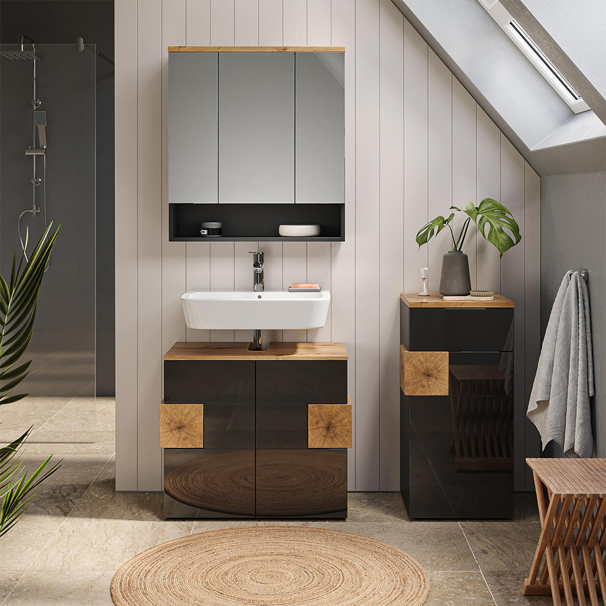 MIDISCHRANK Eden Anthrazit 40 x 84 cm - Anthrazit/Eiche Artisan, Holzwerkstoff (40/84/37cm) - Vicco