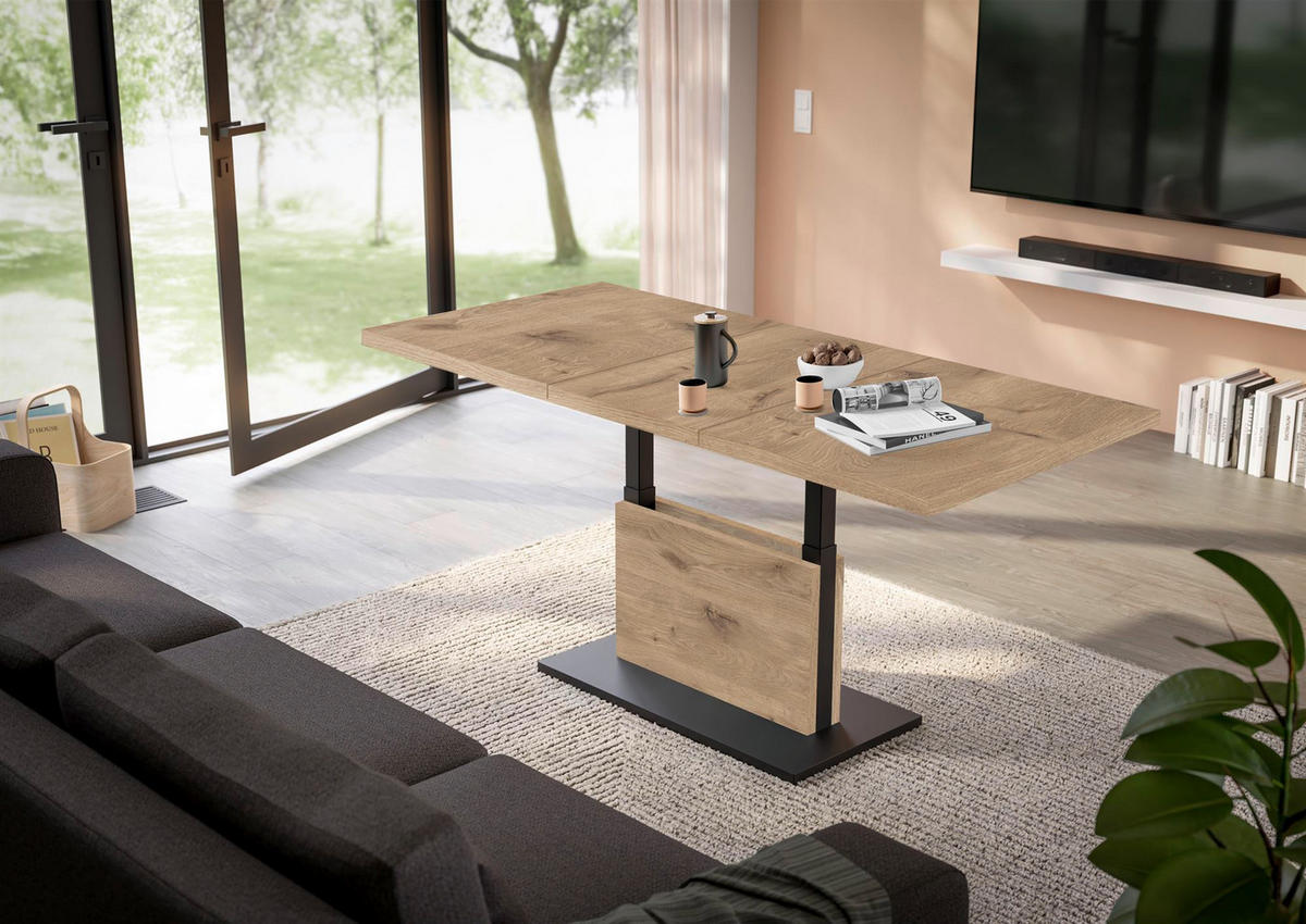 COUCHTISCH Höhenverstellbar Else 3 120x56x70 Holzwerkstoff Viking Oak - Eichefarben/Schwarz, Holzwerkstoff (120/70/56cm) - 58aufmkessel