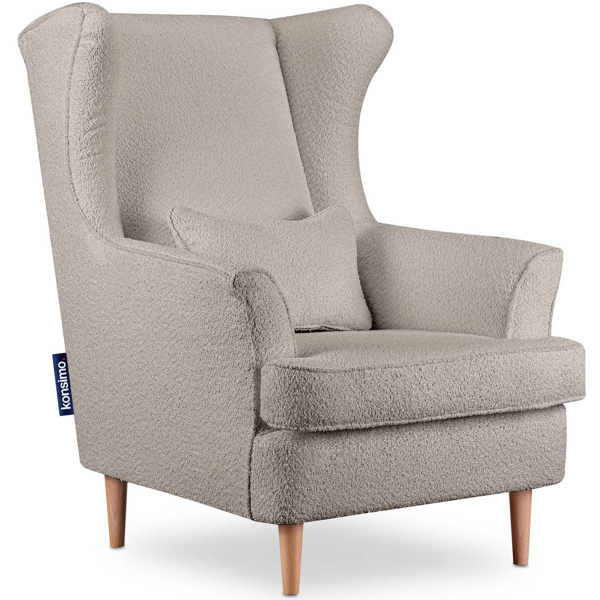 OHRENSESSEL STRALIS mit Sitzhocker, Beige - Graubraun, Textil (82/108/80cm) - KONSIMO®