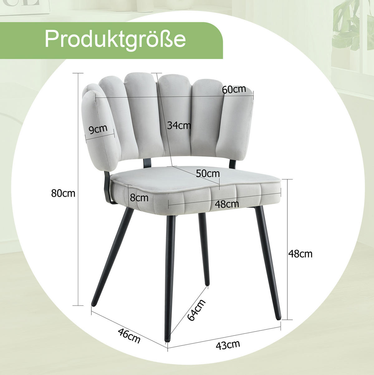 ESSZIMMERSTUHL 2er-Set mit Samtbezug 80 cm Hellgrau/Schwarz - Hellgrau, Metall (48/80/60cm) - Meubliv