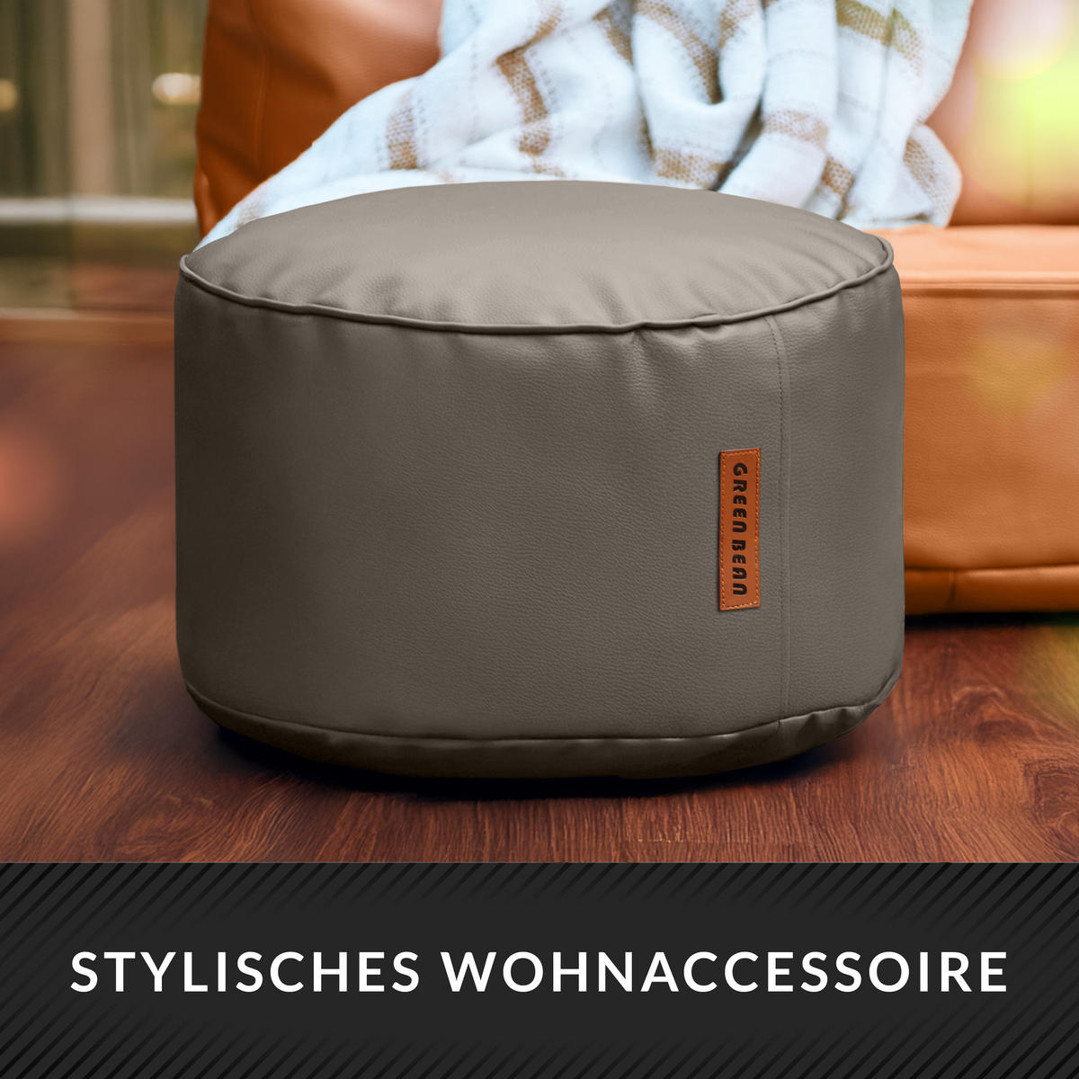 INDOOR HOCKER Stay rund Kunstleder - Hellbraun/Cappuccino, Textil (43/30/30cm) - Green Bean