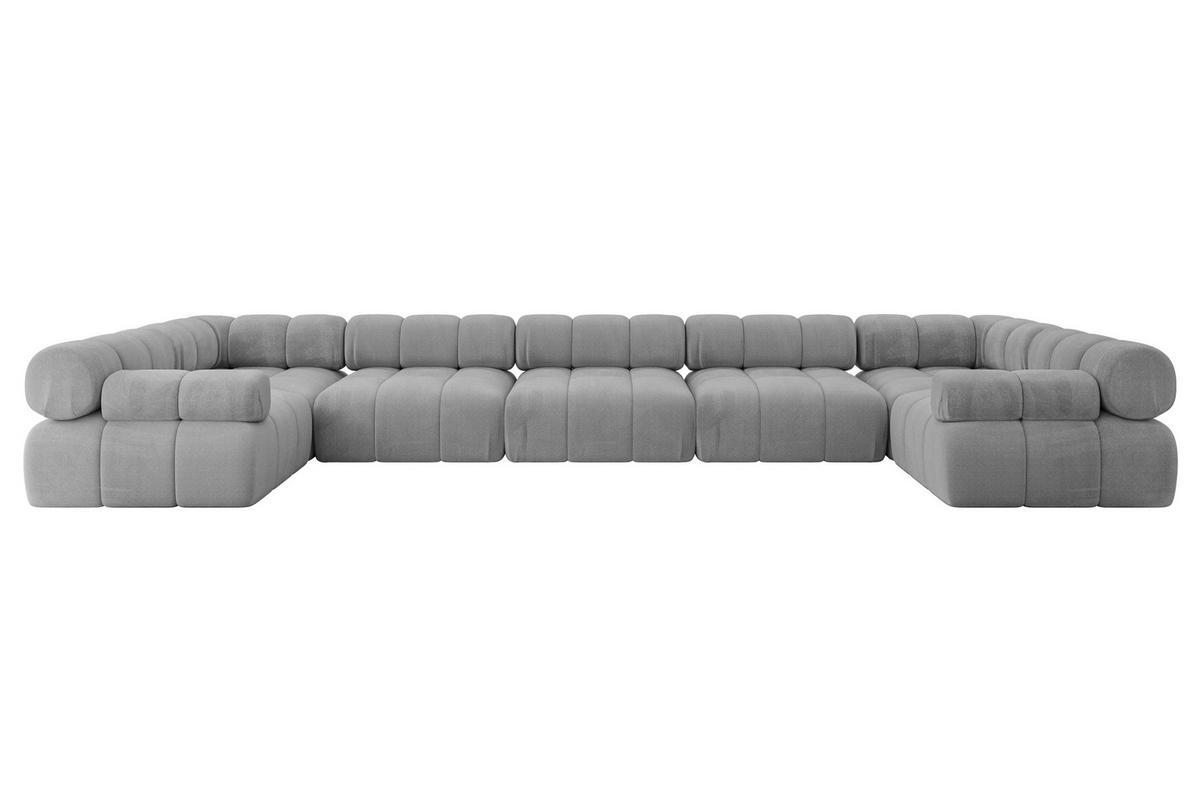 WOHNLANDSCHAFT modulares Sofa Birno-U3 - 475x190x70 cm Hellgrau Velours - Hellgrau, Holzwerkstoff/Textil (475/70/190cm) - ALTDECOR