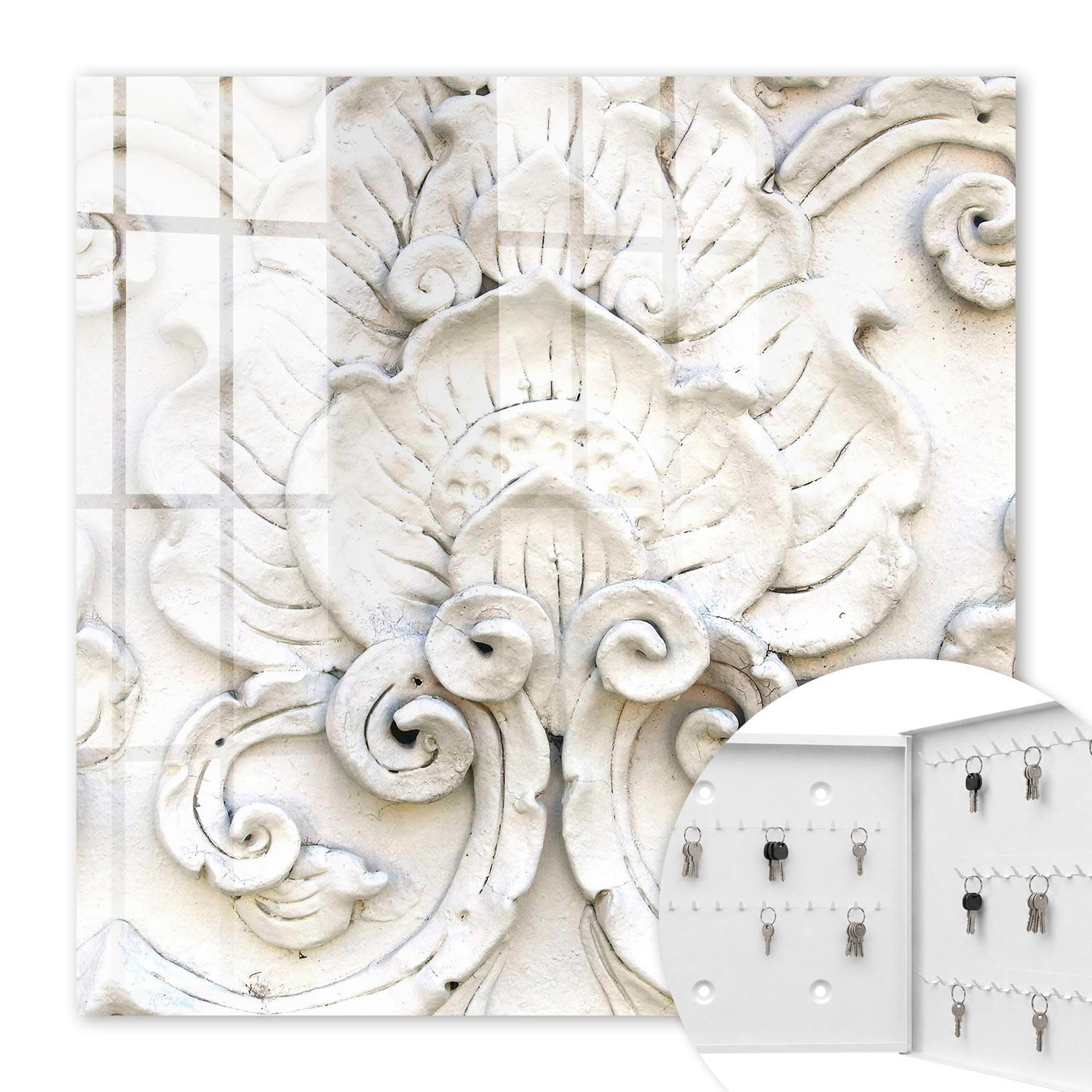 SCHLÜSSELBOX Weiß 30x30 cm – Türöffnung nach rechts - Blumenschmuck - Weiß, Metall (30/30/5cm) - TULUP