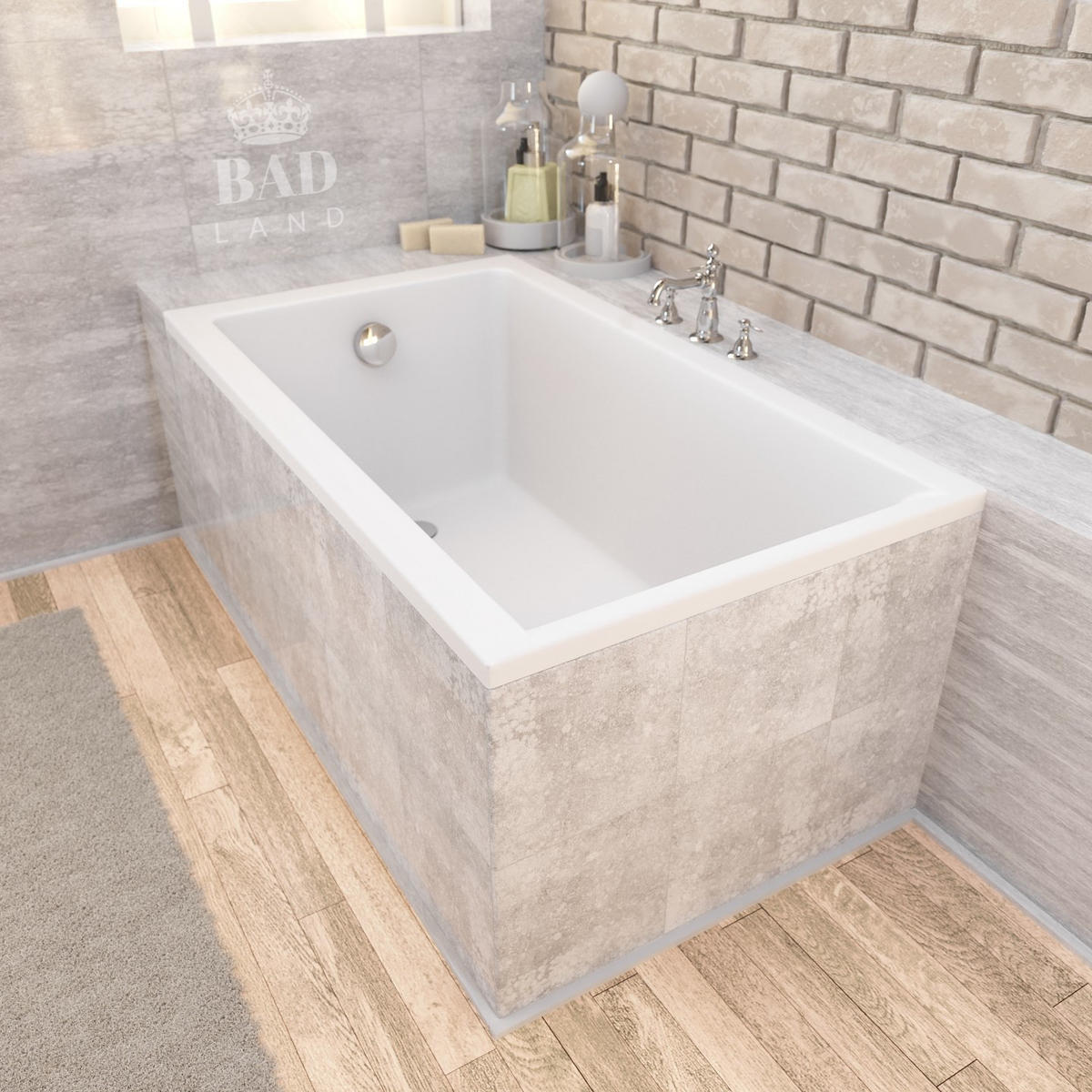 BADEWANNE Rechteck CAPRI 100/70 mit Träger Ablauf Füße - Weiß, Kunststoff (70/54.5/100cm) - bad land
