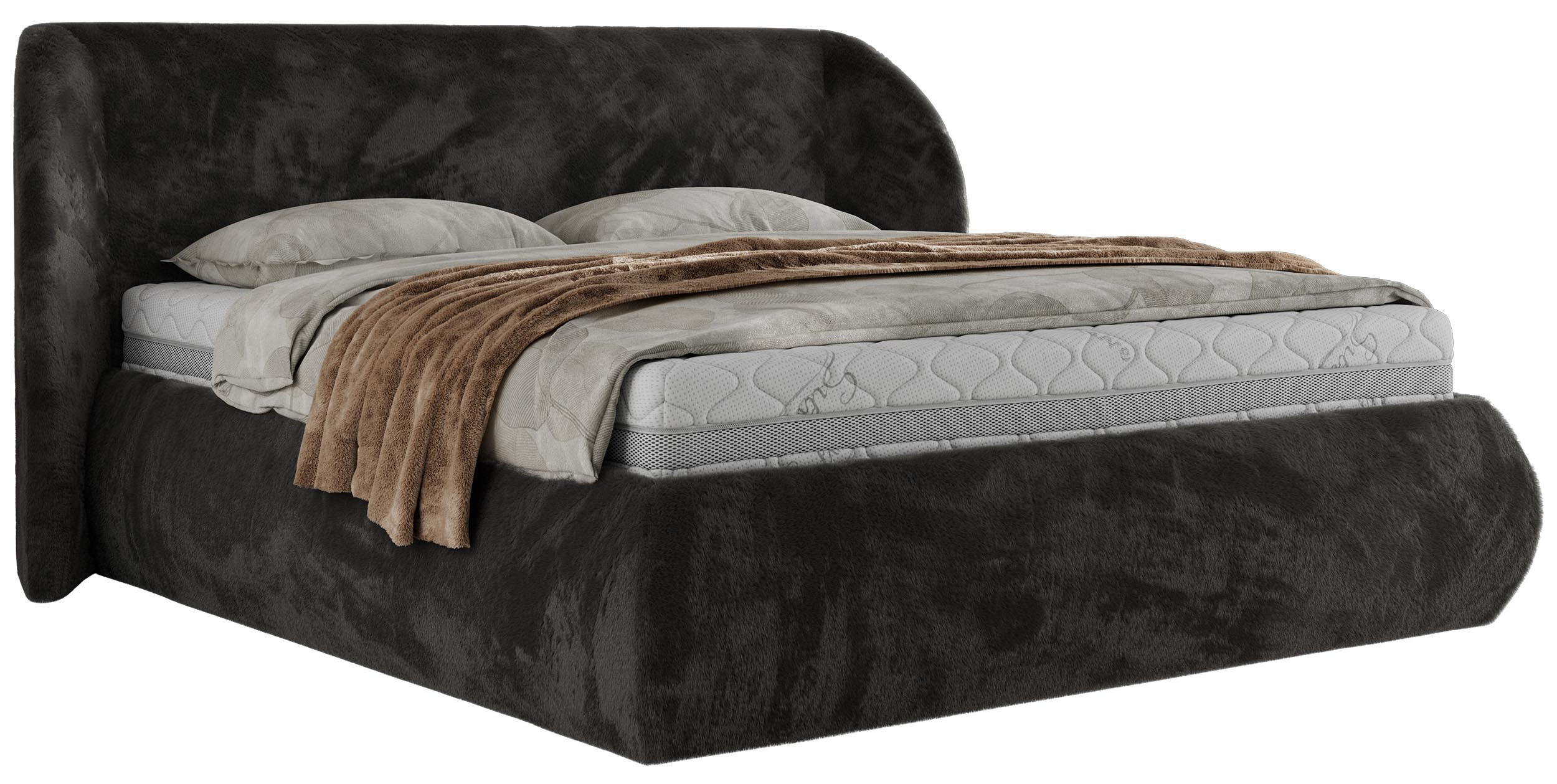 POLSTERBETT CAELA CLASSIC 180/200 - Dunkelgrau Plüsch - Pocket-Matratze - Dunkelgrau, Textil (180/200cm) - MKS