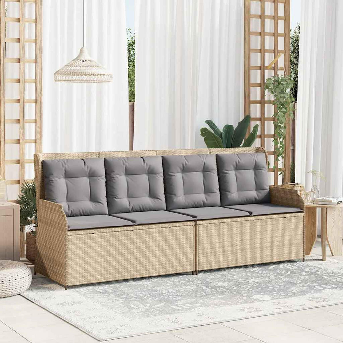 GARTENBANK Verstellbar mit Kissen Beige Poly Rattan - Beige/Grau, Kunststoff (95/95/110cm)