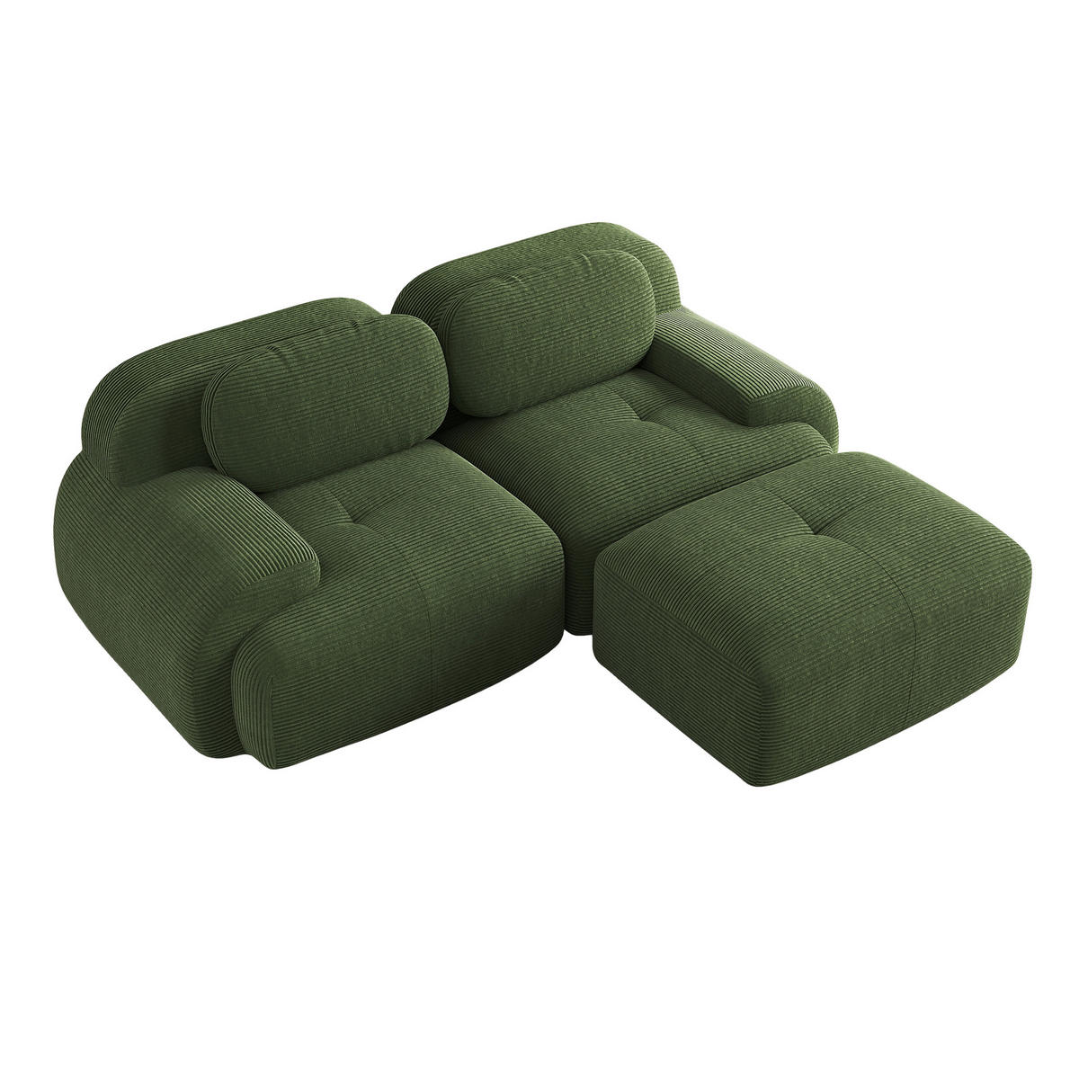 ECKSOFA 3-Sitzer in Premium-Cord Grün Montagefrei & Rutschfest - Grün, Textil (208/178cm) - Urban Meuble
