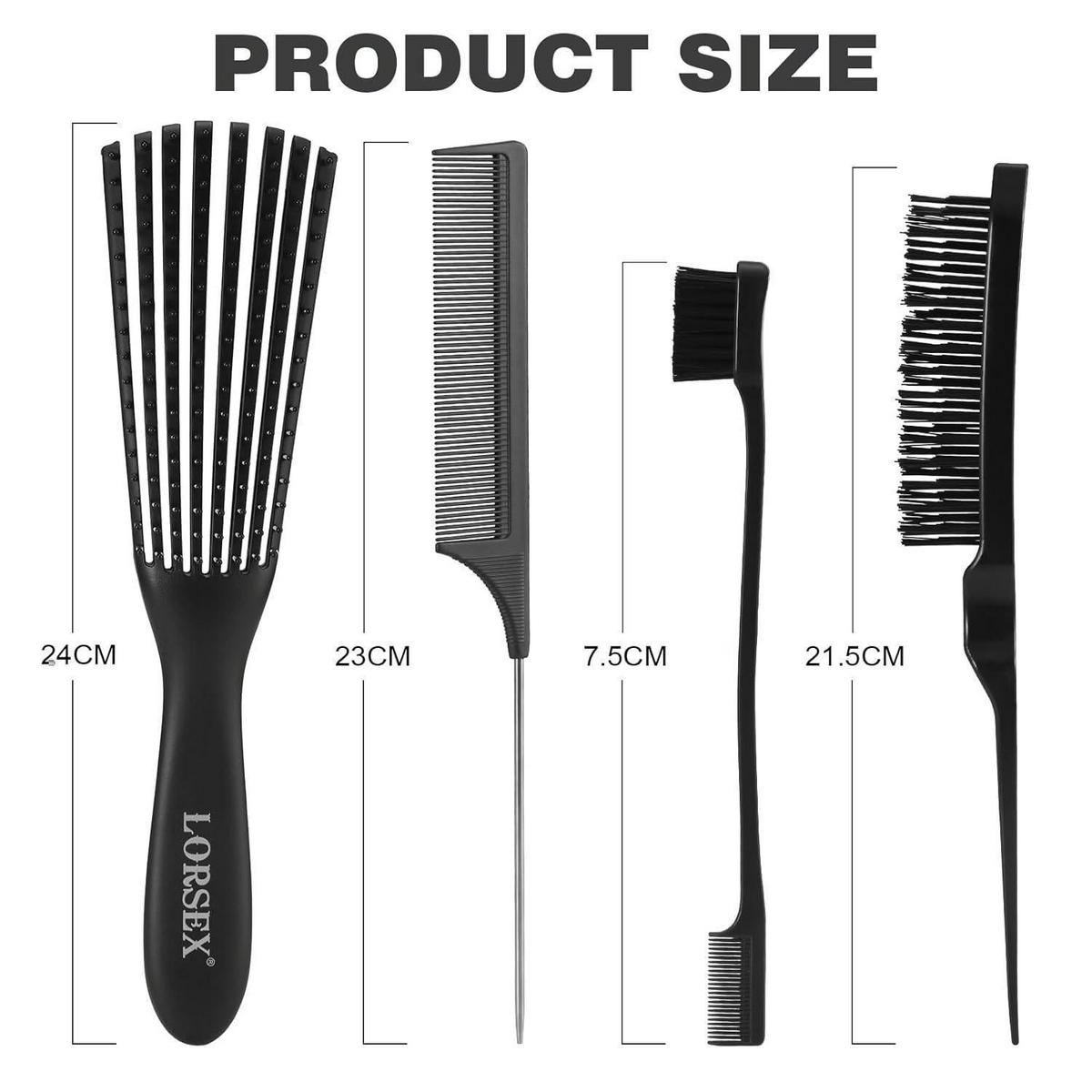 HAARBÜRSTEN-SET 4-teilig für lockiges Haar - Schwarz, Kunststoff (60/5/240cm)