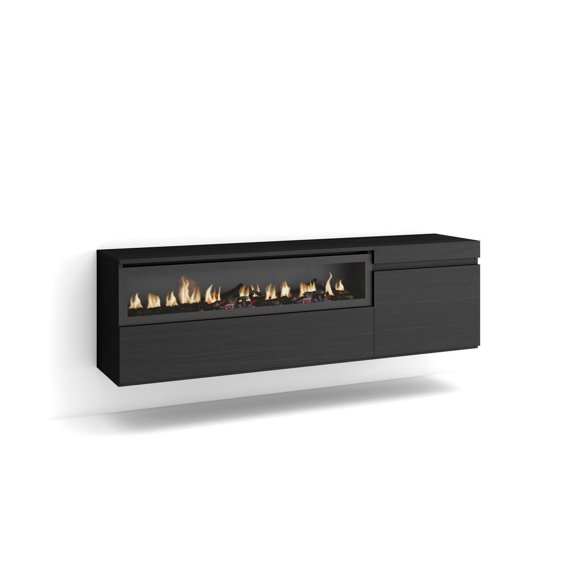 TV-SCHRANK schwarz, mit Elektrokamin, Hängend, 150/35/45cm - Anthrazit/Schwarz, Holzwerkstoff (150/45/35cm) - Skraut Home