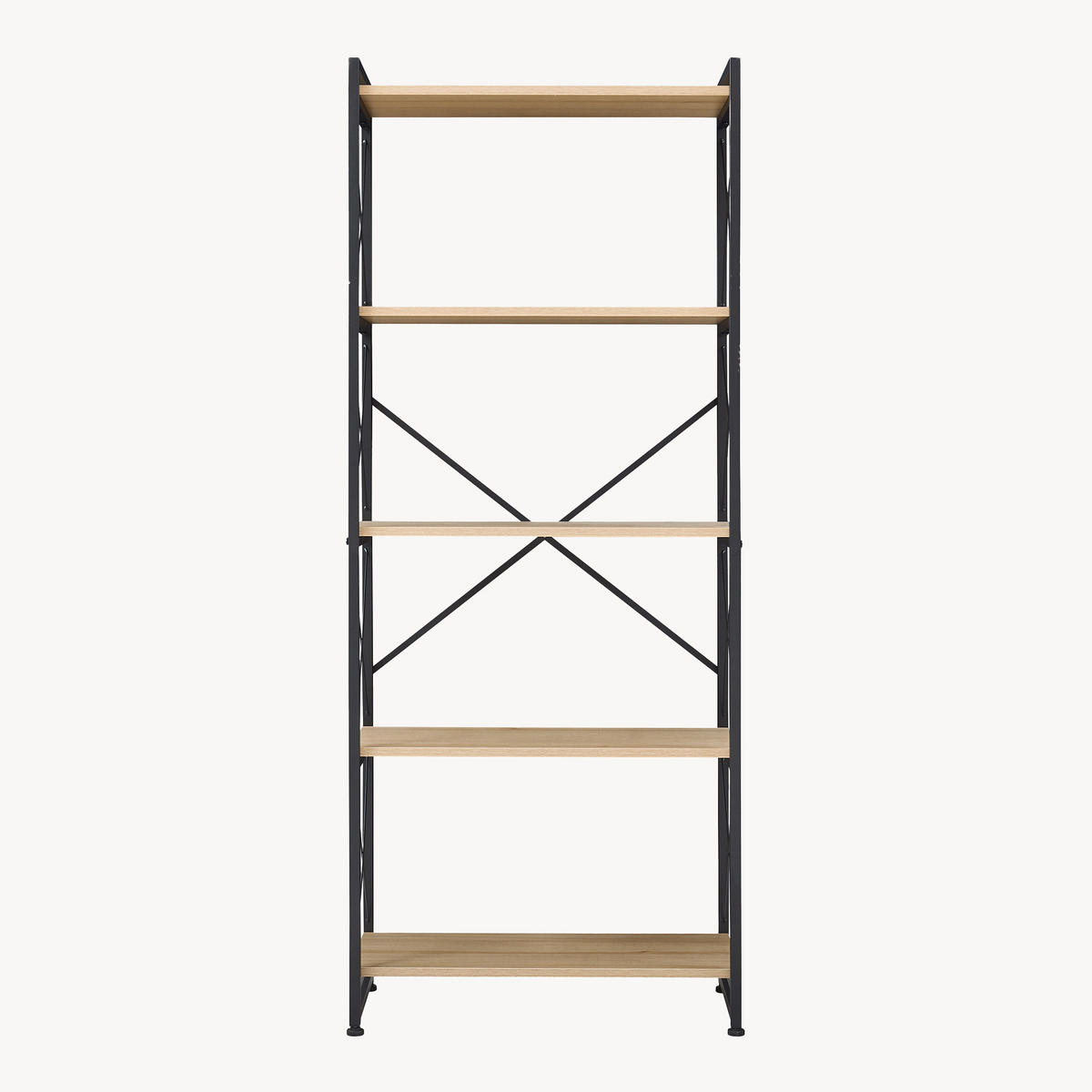 STOJANOVÁ POLICE Skørping - černá/barva dubu, kov/kompozitní dřevo (65/160/30cm) - [en.casa]