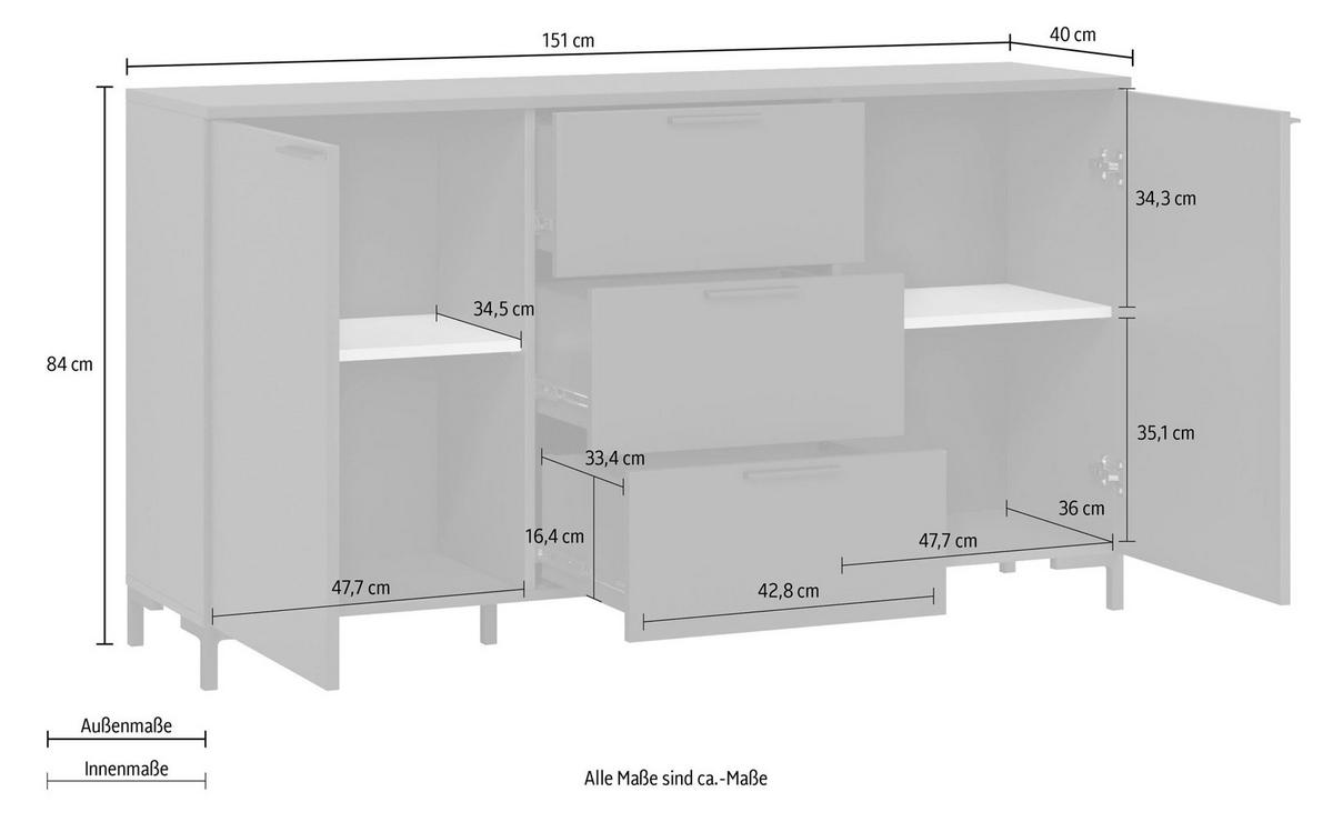 KOMMODE Alternative Kosmos anthrazit / weiß 151 / 40 / 84cm - Anthrazit/Weiß, Holzwerkstoff/Kunststoff (151/84/40cm) - Feldmann-Wohnen