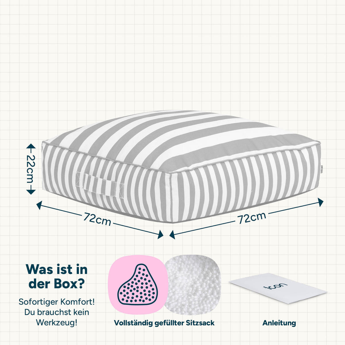 BODENKISSEN mit Sitzsackfüllung Solus - Braun, Textil (72/22/72cm) - icon