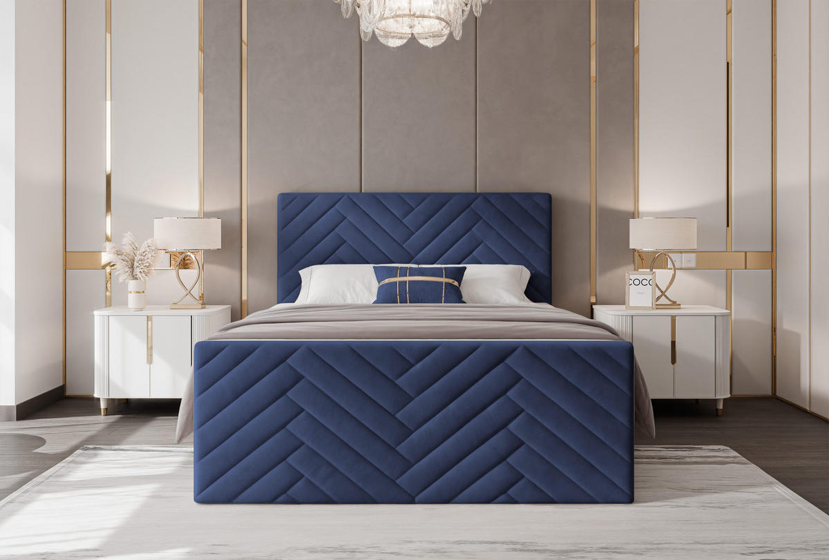 BOXBETT NEREA PLUS 160/200 cm mit Matratze und Topper, Marineblau - Dunkelblau, Holzwerkstoff/Textil (160/200cm) - Idohome