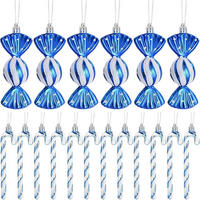 WEIHNACHTSBAUMSCHMUCK 18-teiliges Set Zuckerstangen & Kugeln Blau & Weiß - Blau, Kunststoff (5/1/14cm)